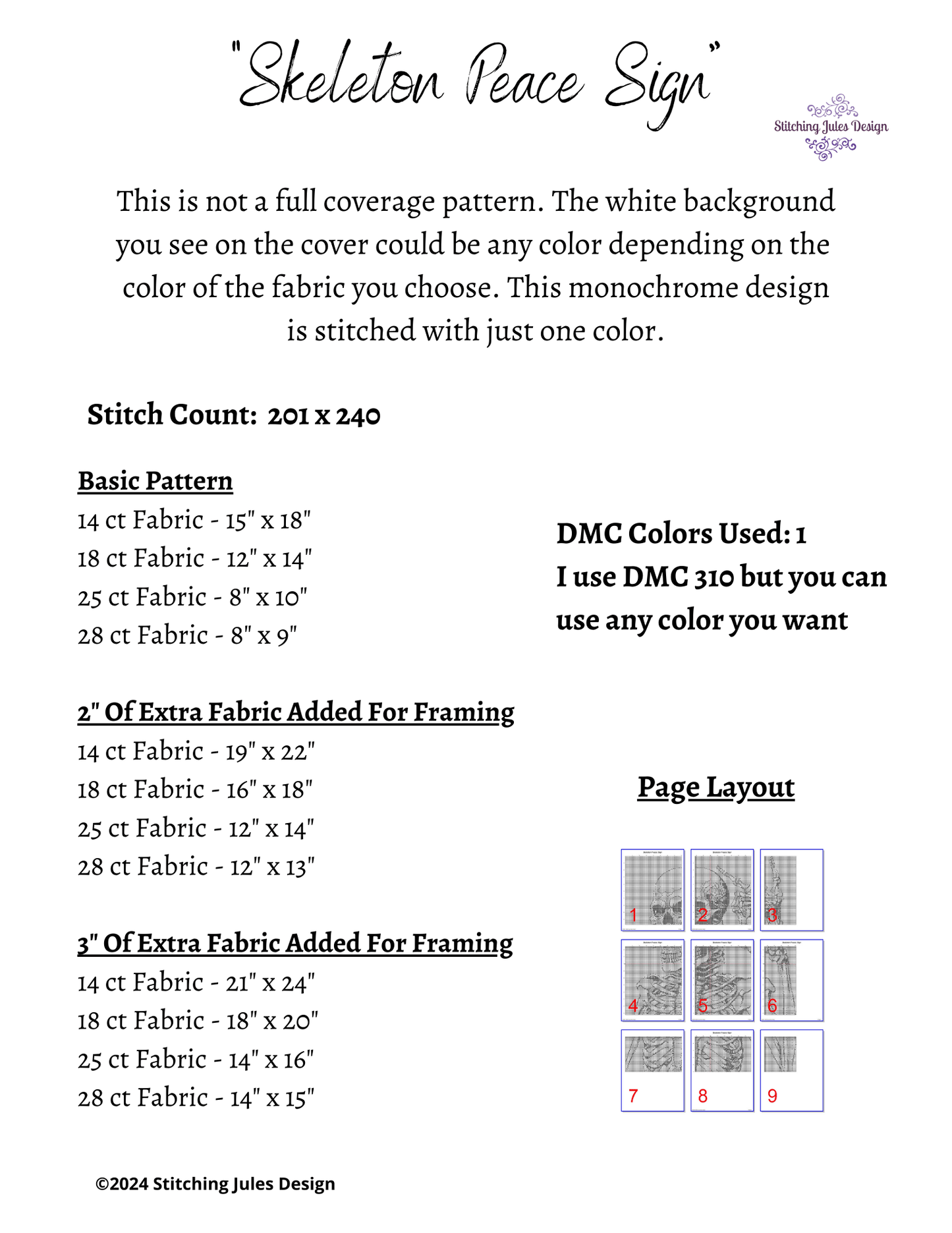 Stitching Jules Design Cross Stitch Pattern Skeleton Peace Sign Blackwork Monochrome Cross Stitch Pattern Instant Download PDF