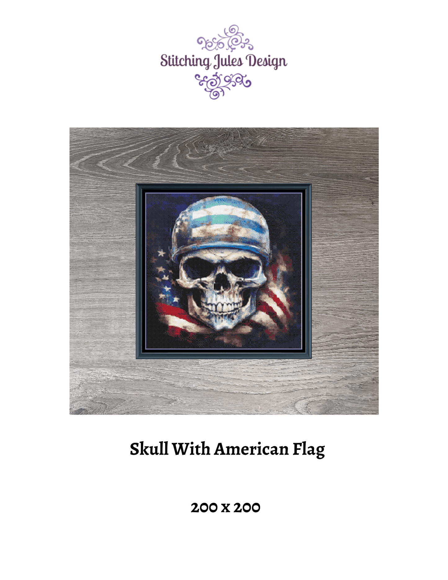Stitching Jules Design Cross Stitch Pattern Skull with American Flag