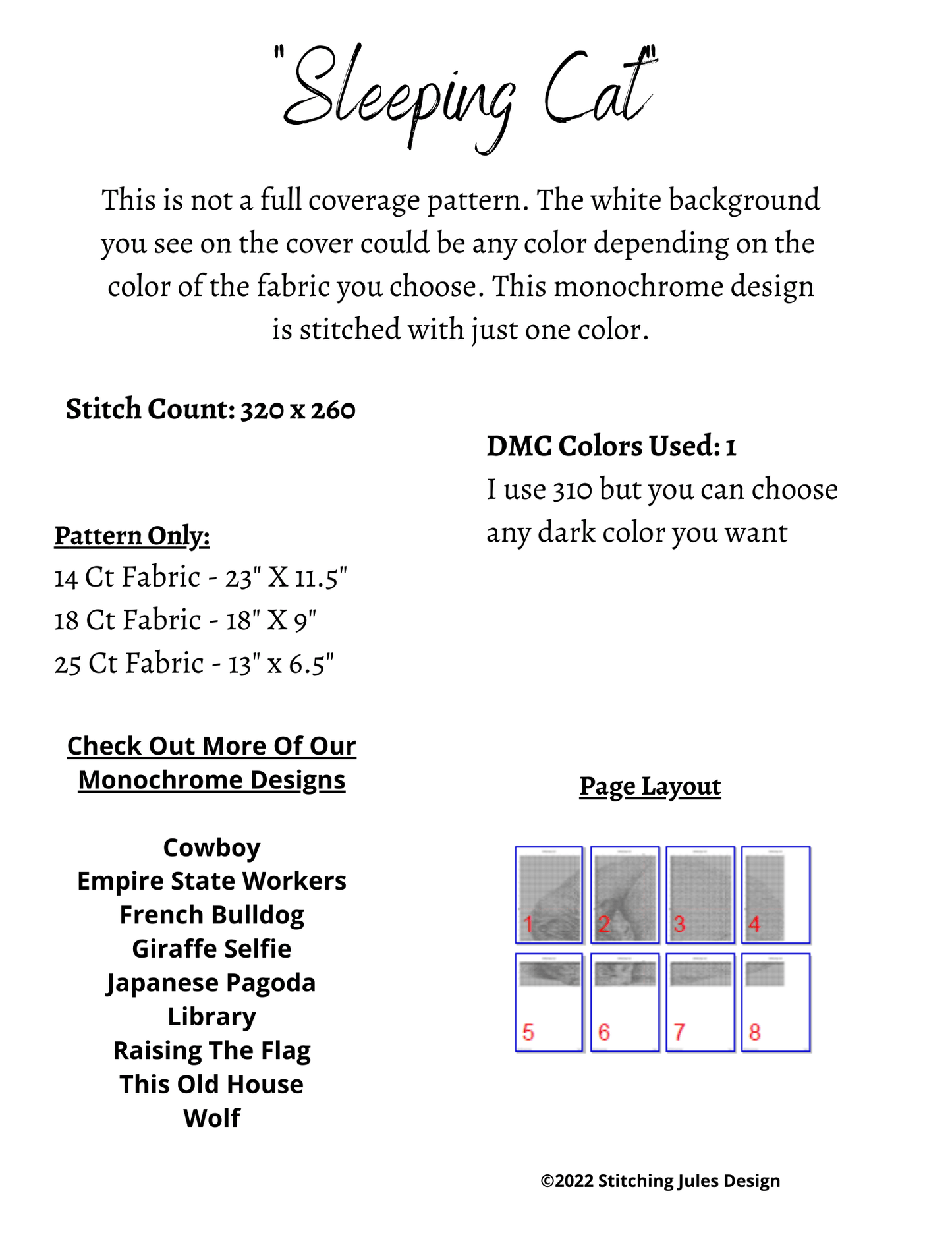 Stitching Jules Design Cross Stitch Pattern Sleeping Cat Monochrome Cross Stitch Pattern Digital Download