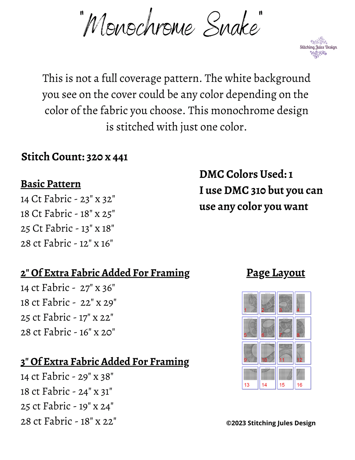 Stitching Jules Design Cross Stitch Pattern Snake Cross Stitch Pattern | Reptile Cross Stitch Pattern | Blackwork | Instant PDF Download And Physical Pattern Options