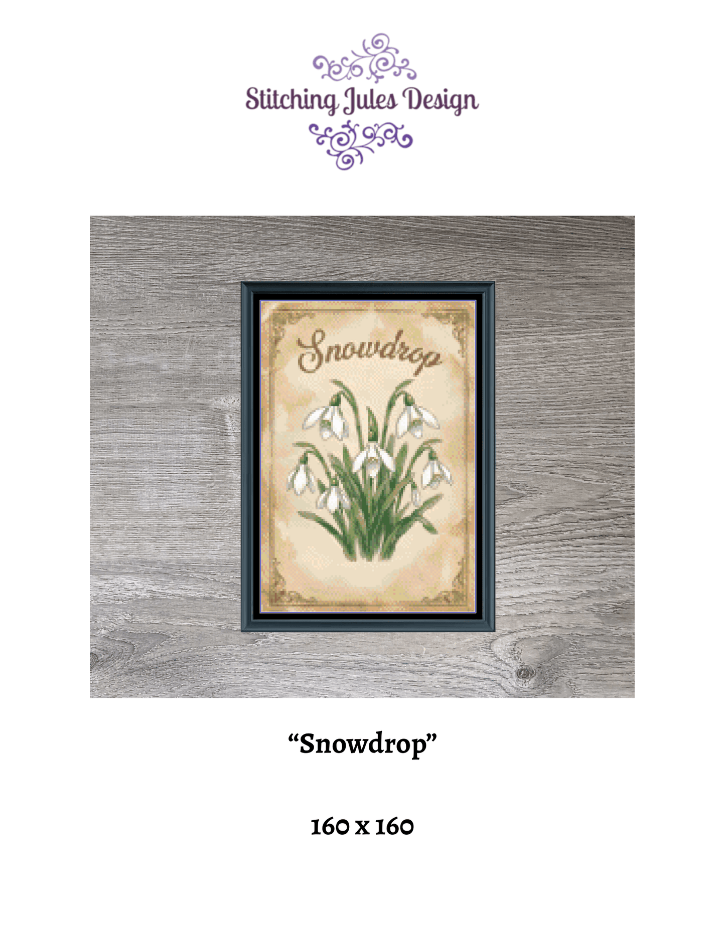 Stitching Jules Design Cross Stitch Pattern Snowdrop Winter Flower Full Coverage Counted Cross-Stitch Pattern (Digital Download)