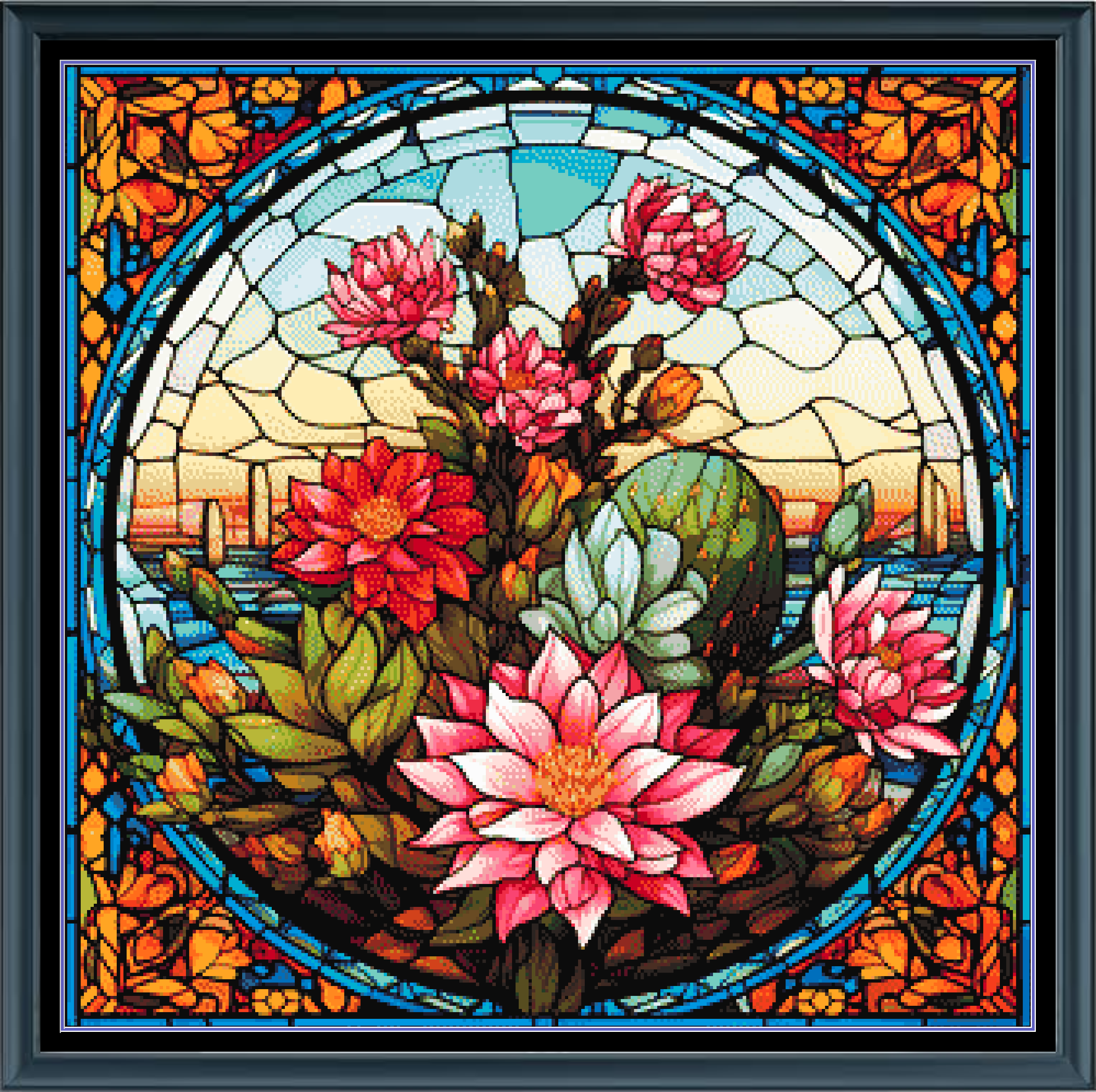 Stitching Jules Design Cross Stitch Pattern Southwestern Desert Flowers Full Coverage Stained Glass Style Counted Cross Stitch Pattern Digital Download