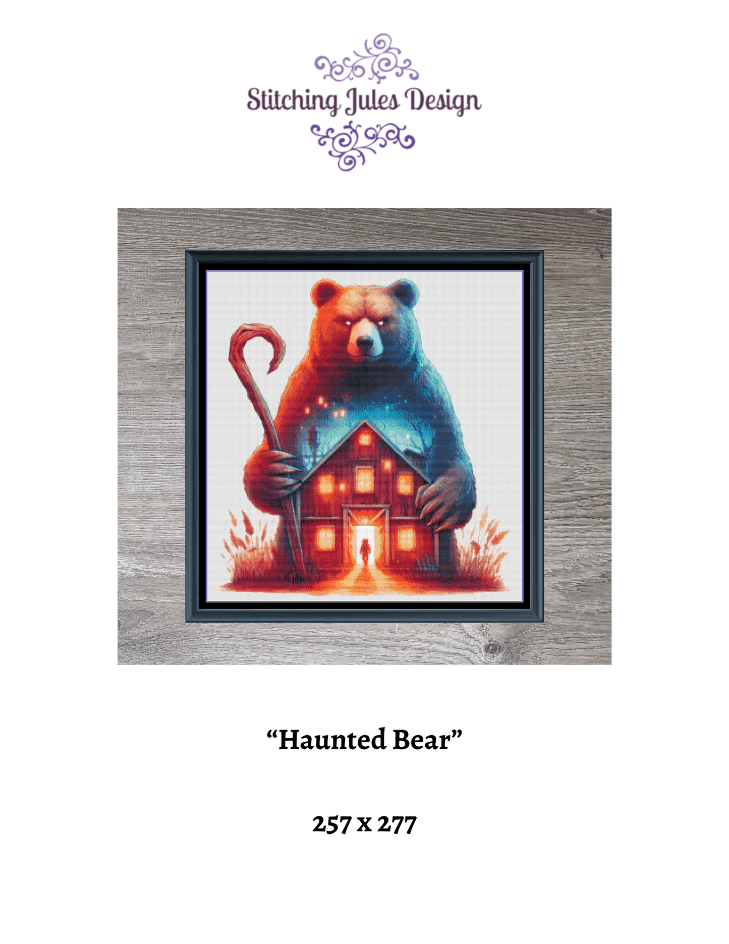 Stitching Jules Design Cross Stitch Pattern Spooky Bear Haunted House Halloween Counted Cross-Stitch Pattern (Digital Download)