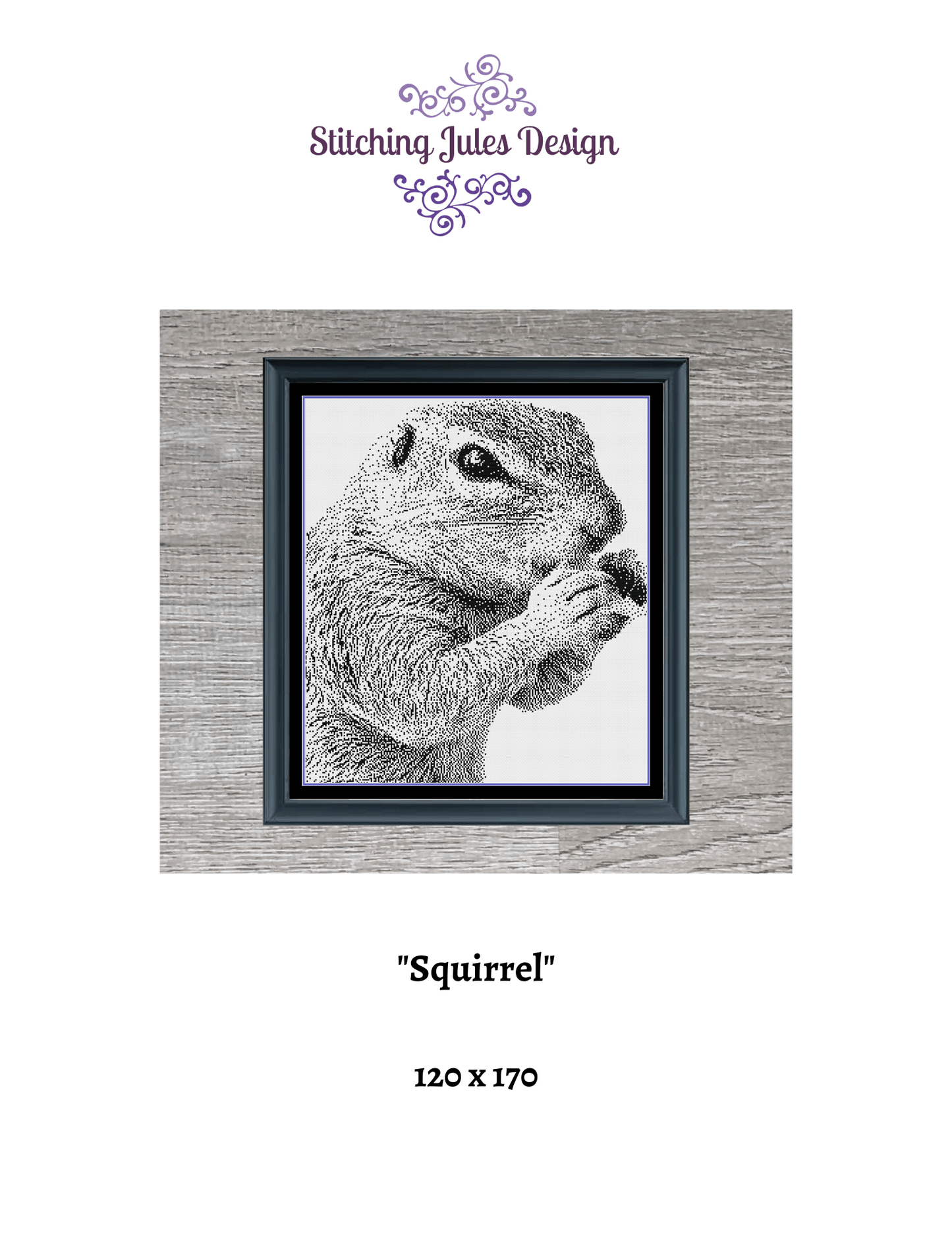 Stitching Jules Design Cross Stitch Pattern Squirrel Wildlife Monochrome Blackwork Cross Stitch Pattern Instant Download PDF