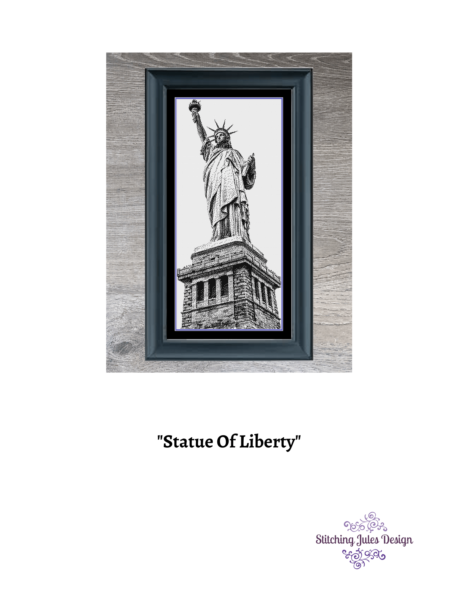 Stitching Jules Design Cross Stitch Pattern Statue Of Liberty NYC Americana Icon Monochrome Black White Counted Cross Stitch Pattern PDF Digital Download Pattern Keeper Ready