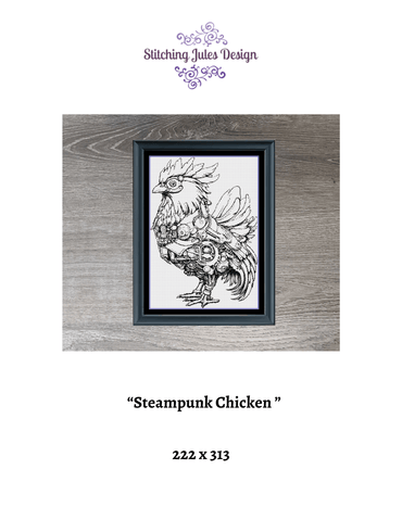 Stitching Jules Design Cross Stitch Pattern Steampunk Chicken Counted Cross Stitch Pattern | Monochrome | Instant Download PDF