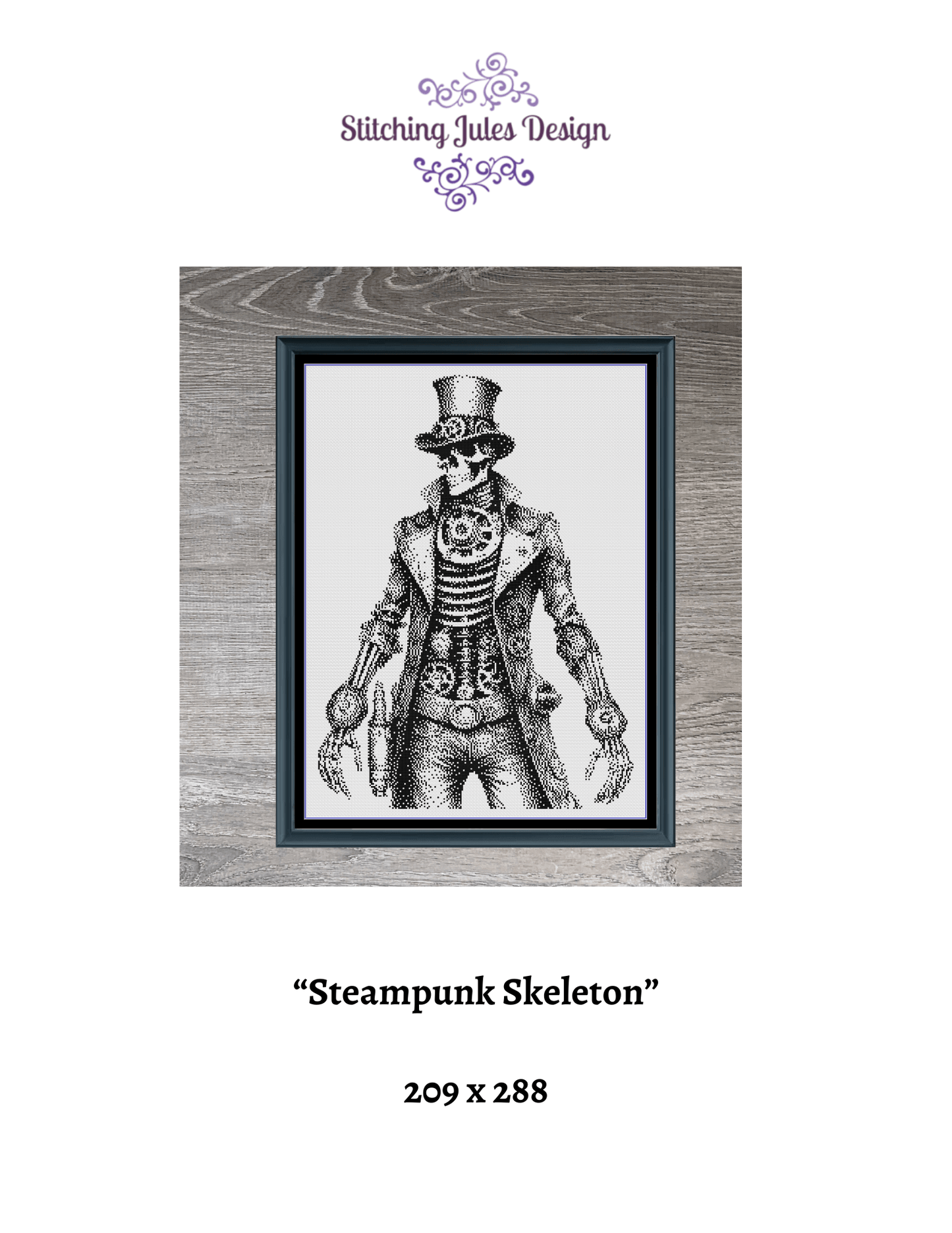 Stitching Jules Design Cross Stitch Pattern Steampunk Skeleton Halloween Cool Gothic Counted Cross Stitch Pattern Digital Download