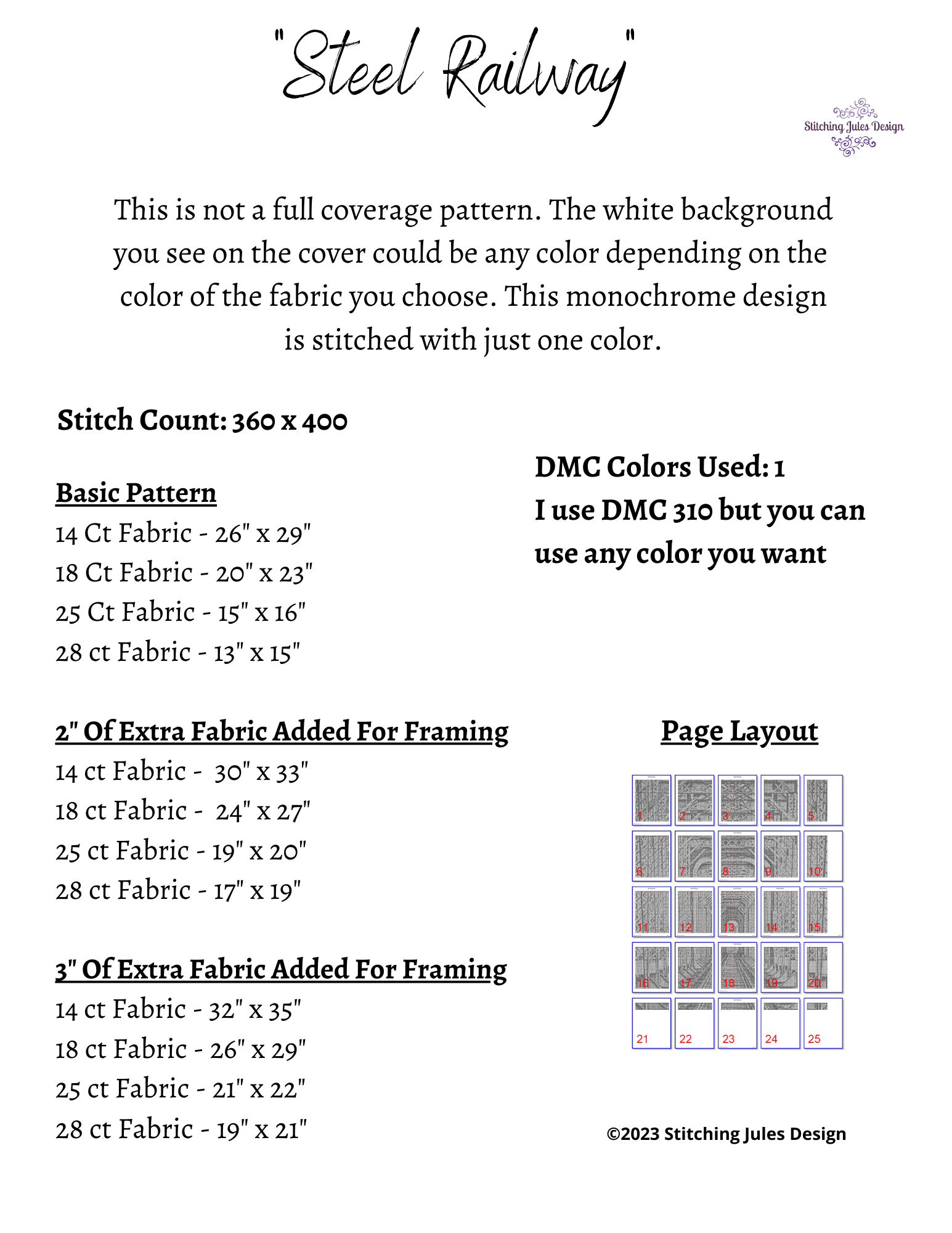 Stitching Jules Design Cross Stitch Pattern Steel Railway Monochrome Cross Stitch Pattern | Architecture Cross-Stitch Pattern | Instant PDF Download