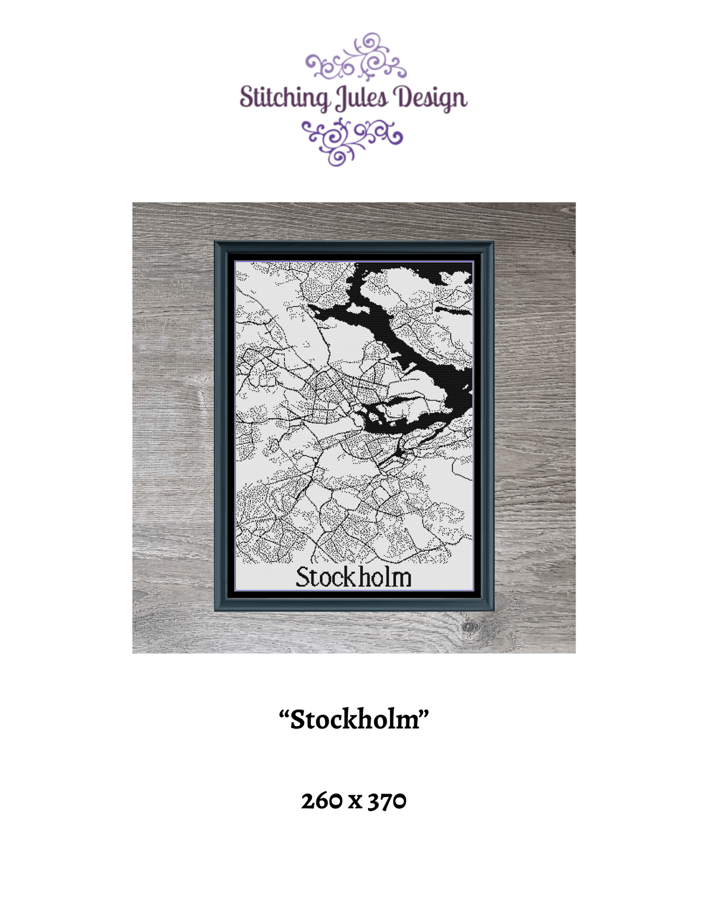 Stitching Jules Design Cross Stitch Pattern Stockholm Sweden City Street Map Monochrome Counted Cross Stitch Pattern (Digital Download)