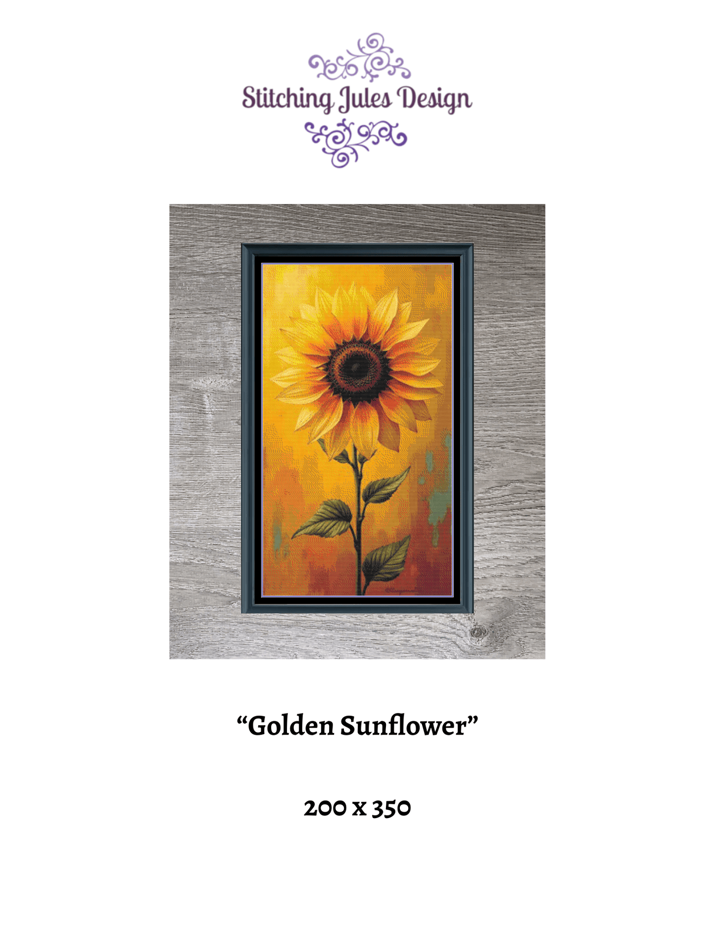 Stitching Jules Design Cross Stitch Pattern Sunflower Floral Large Full Coverage Counted Cross Stitch Pattern (Digital Download)