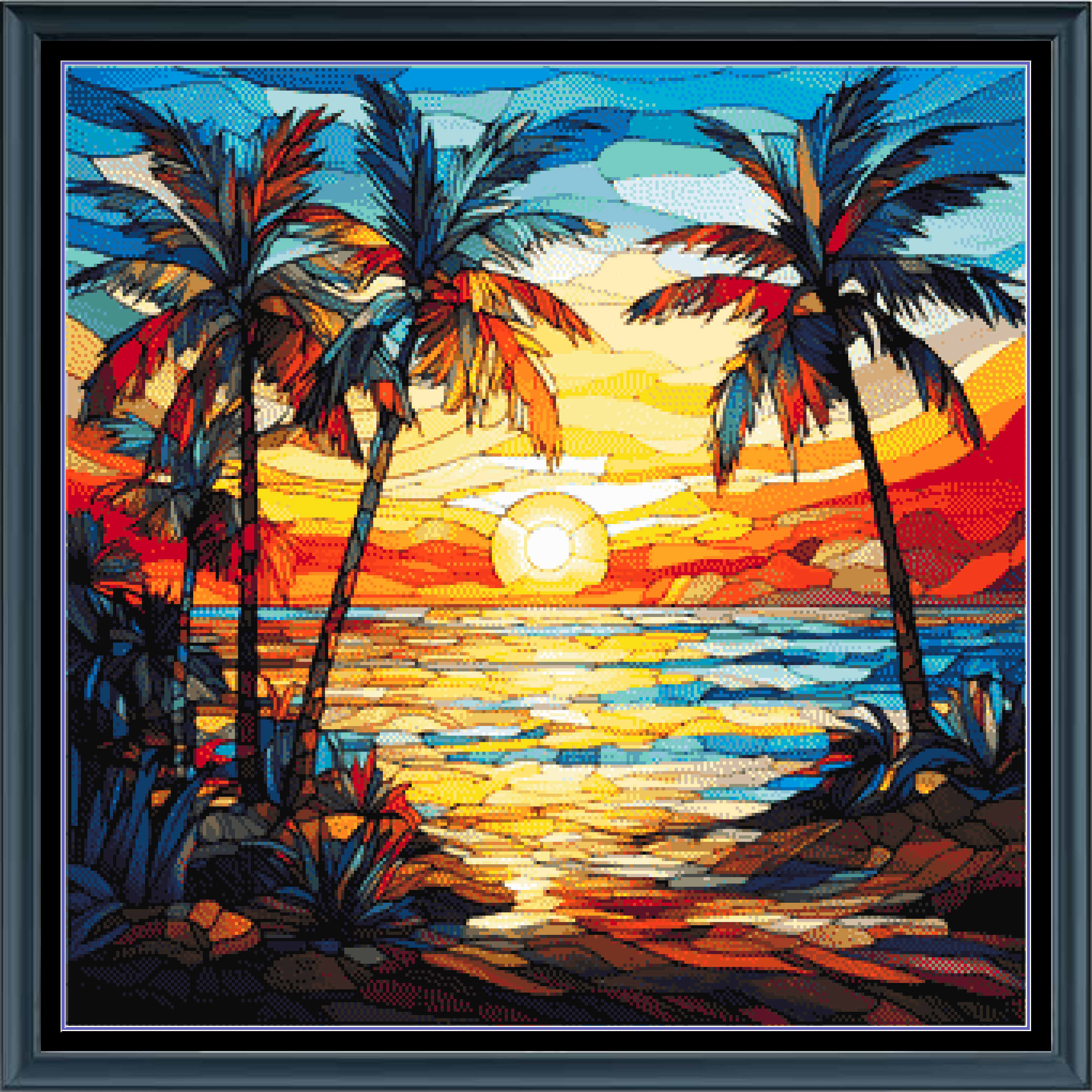 Stitching Jules Design Cross Stitch Pattern Sunset Beach Tropical Island Stained Glass Full Coverage Counted Cross Stitch Pattern Digital Download