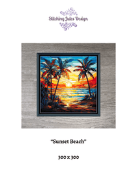 Thumbnail for Stitching Jules Design Cross Stitch Pattern Sunset Beach Tropical Island Stained Glass Full Coverage Counted Cross Stitch Pattern Digital Download