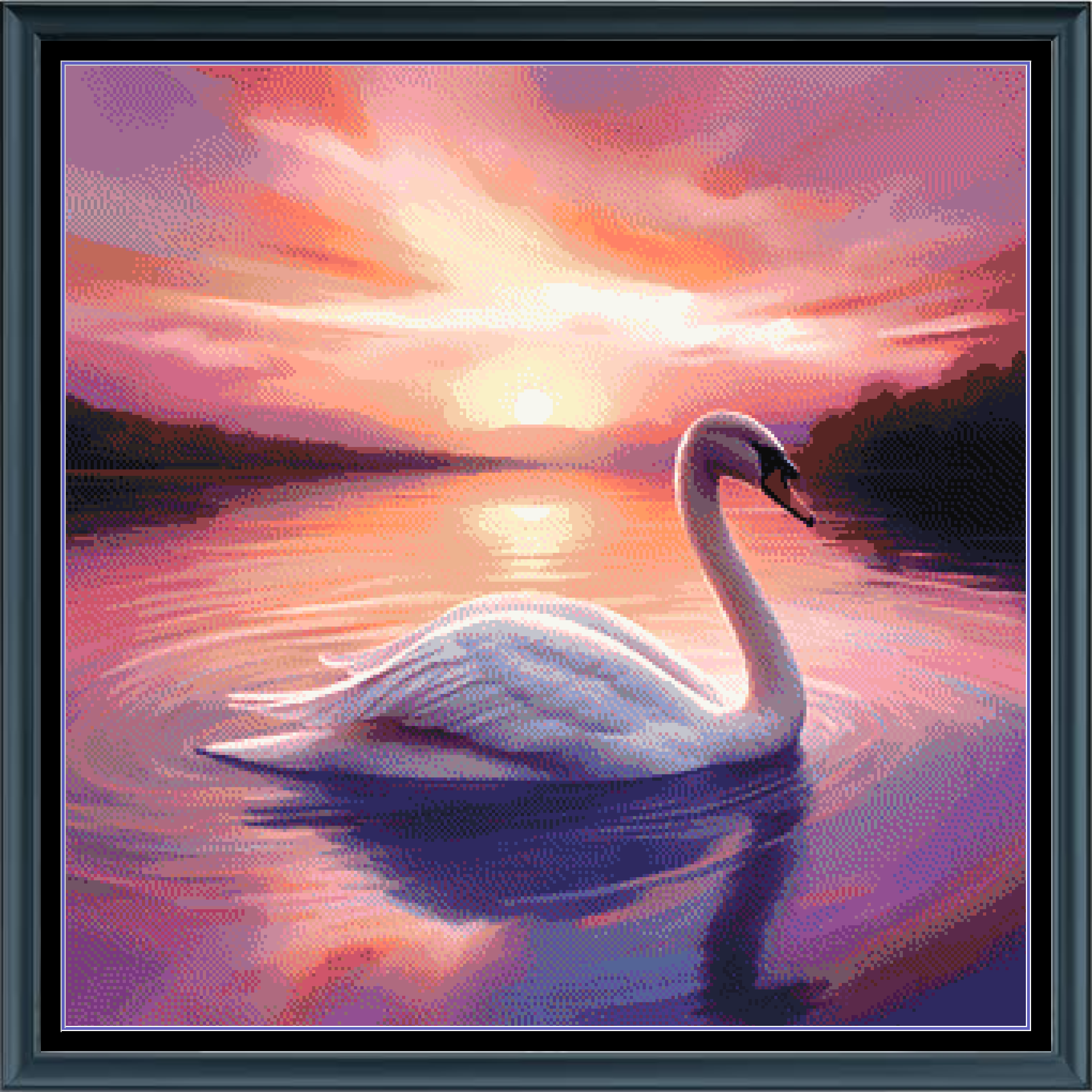 Stitching Jules Design Cross Stitch Pattern Swan Sunset Animal Bird Large Full Coverage Counted Cross Stitch Pattern Digital Download