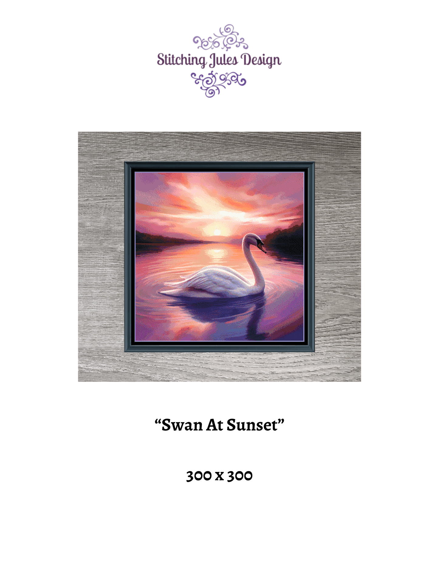 Stitching Jules Design Cross Stitch Pattern Swan Sunset Animal Bird Large Full Coverage Counted Cross Stitch Pattern Digital Download