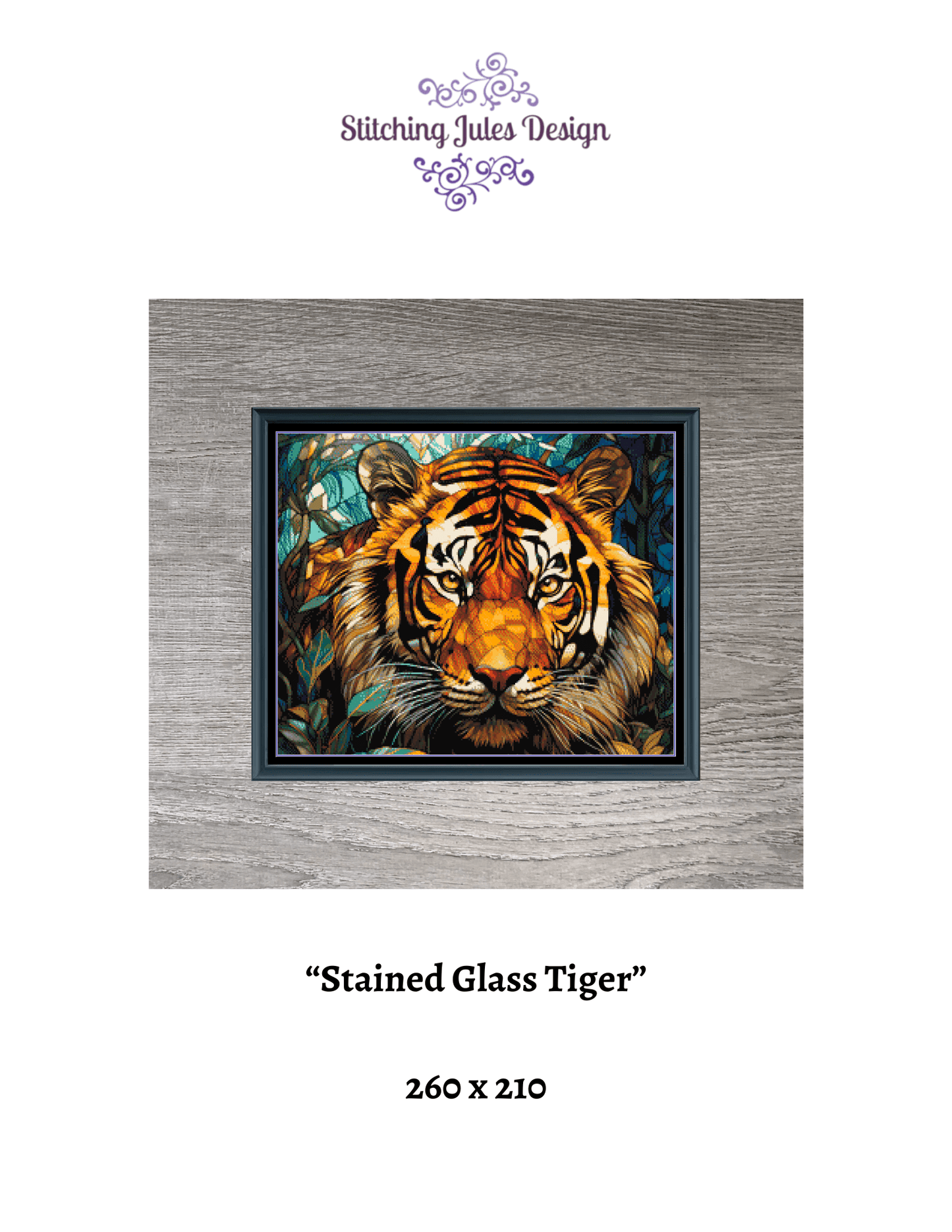 Stitching Jules Design Cross Stitch Pattern Tiger Stained Glass Animal Wildlife Large Full Coverage Counted Cross Stitch Pattern Digital Download