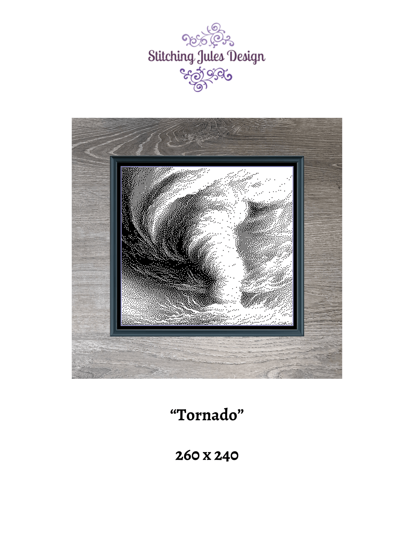 Stitching Jules Design Cross Stitch Pattern Tornado Storm Chaser Monochrome Blackwork Counted Cross Stitch Pattern Digital Download