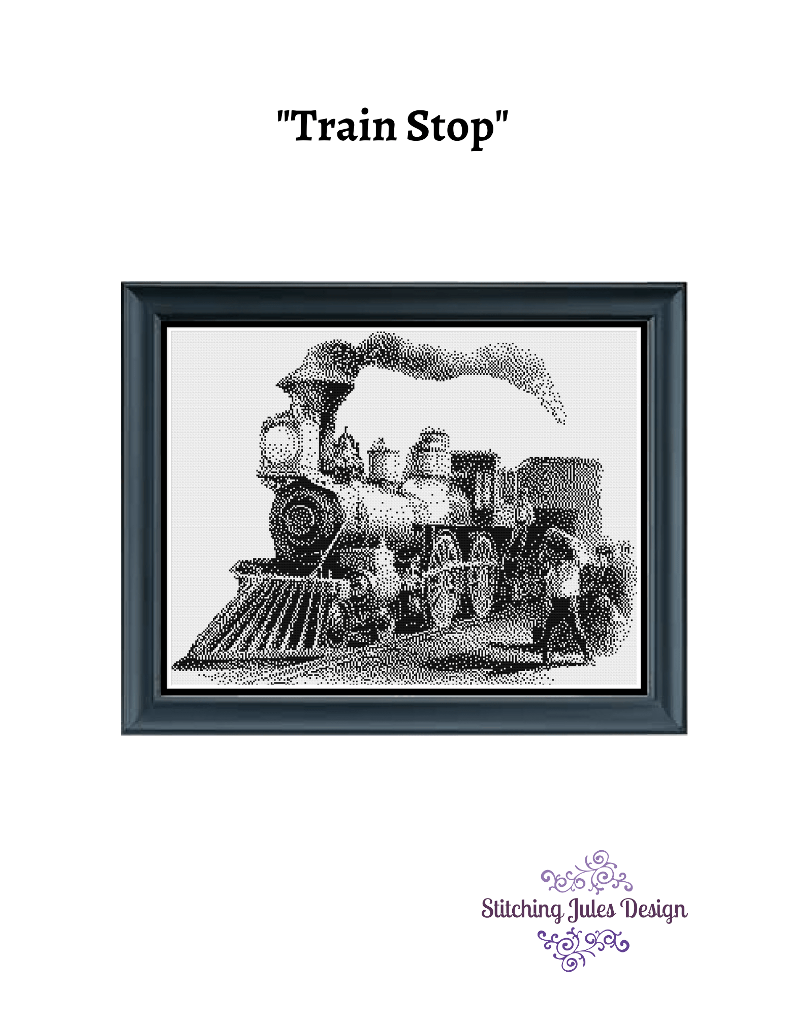 Stitching Jules Design Cross Stitch Pattern Train Stop Railroad Monochrome Cross Stitch Needlepoint Embroidery Pattern PDF Instant Download