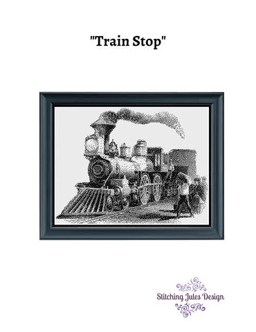 Stitching Jules Design Cross Stitch Pattern Train Stop Railroad Monochrome Cross Stitch Needlepoint Embroidery Pattern PDF Instant Download