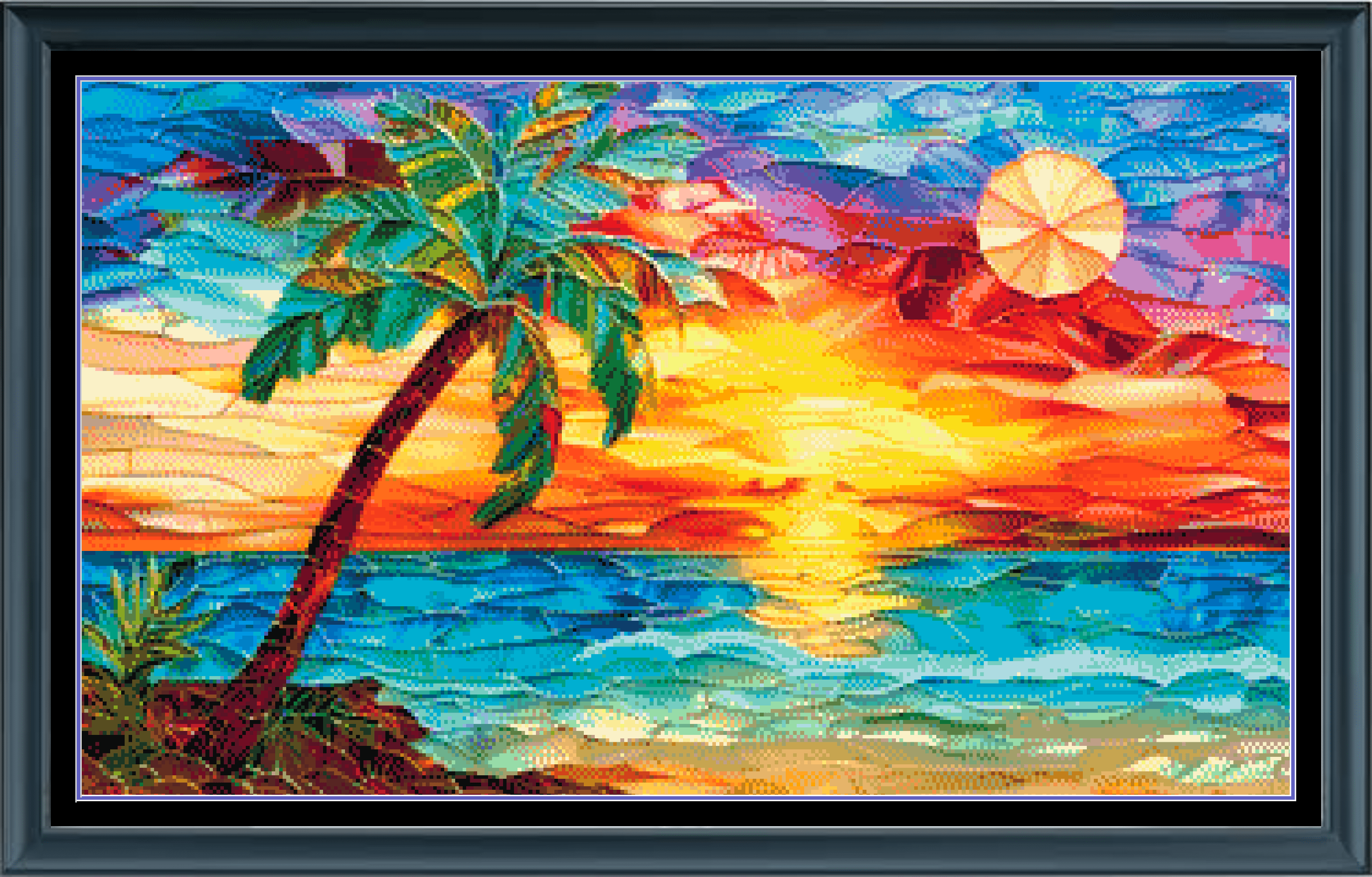 Stitching Jules Design Cross Stitch Pattern Tropical Island Stained Glass Style Full Coverage Counted Cross Stitch Pattern Digital Download