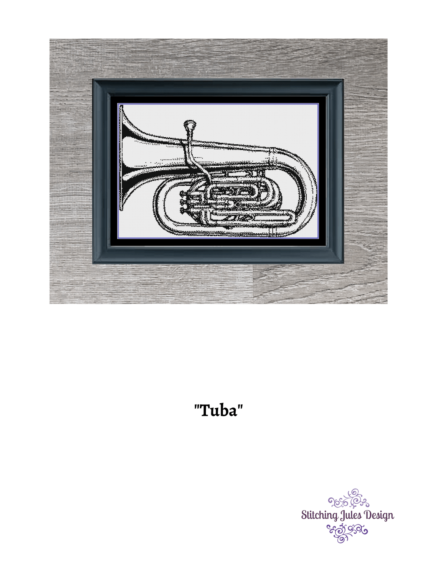 Stitching Jules Design Cross Stitch Pattern Tuba Cross Stitch Pattern | Musical Instrument Cross Stitch Pattern | Blackwork | Instant PDF Download And Physical Pattern Options