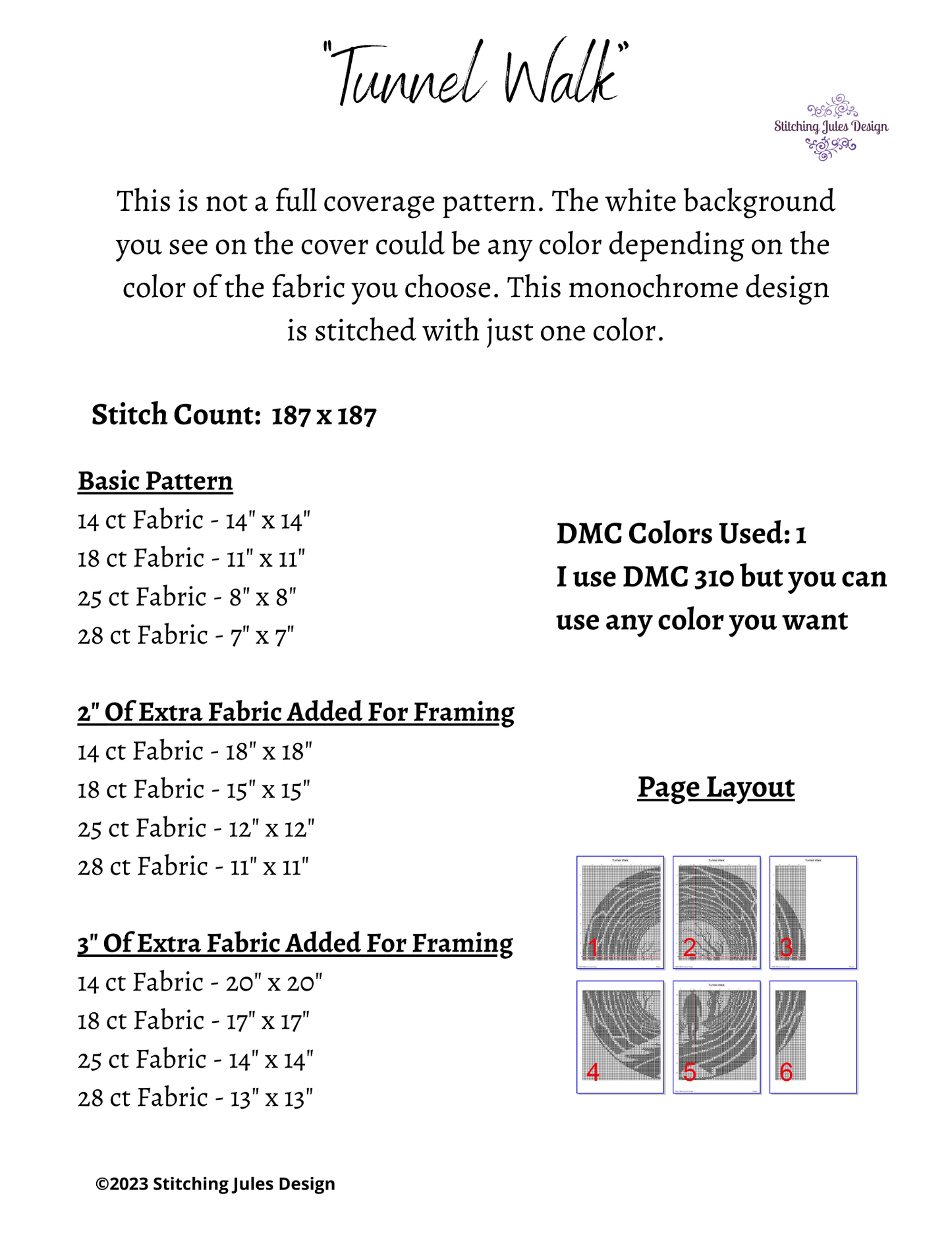 Stitching Jules Design Cross Stitch Pattern Tunnel Dream Walk Cross Stitch Pattern Blackwork Monochrome Instant Download PDF