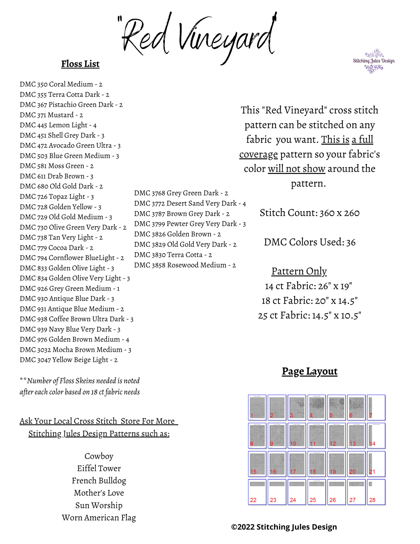 Stitching Jules Design Cross Stitch Pattern Van Gogh Red Vineyard Famous Art Cross Stitch Embroidery Needlepoint Pattern PDF Download - Ready For Pattern Keeper