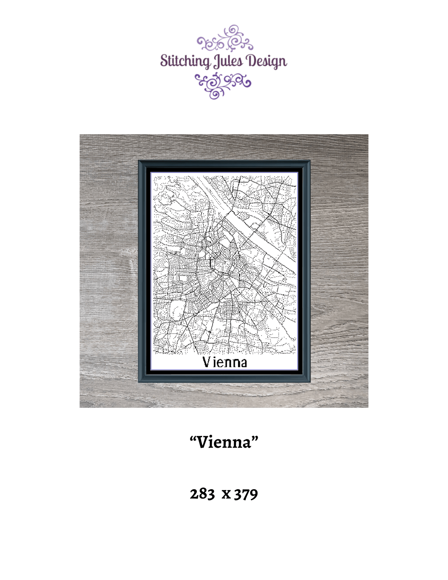 Stitching Jules Design Cross Stitch Pattern Vienna Austria City Street Map Monochrome Counted Cross Stitch Pattern Digital Download