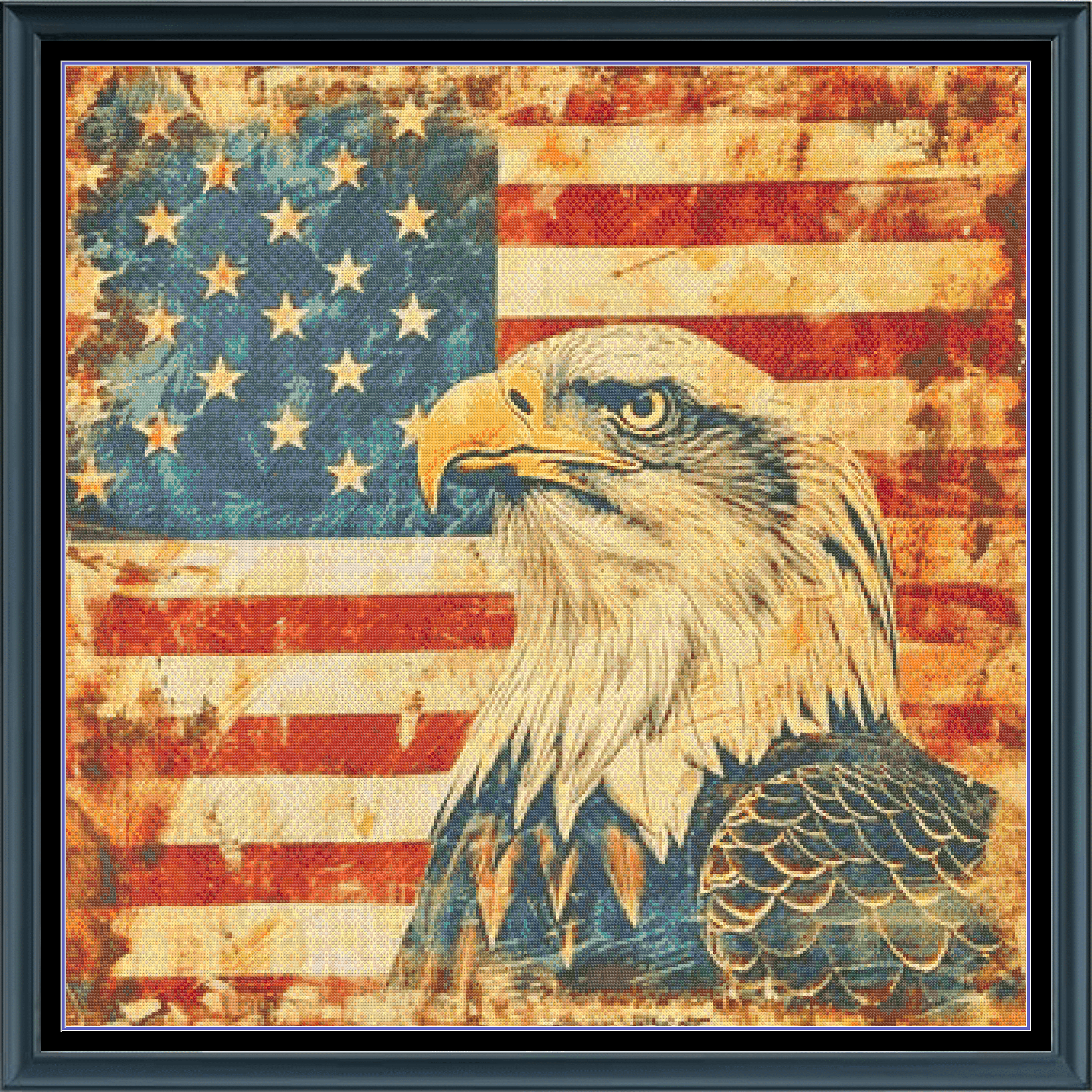 Stitching Jules Design Cross Stitch Pattern Vintage Americana Patriotic American Flag Bald Eagle Full Coverage Counted Cross Stitch Pattern Digital Download