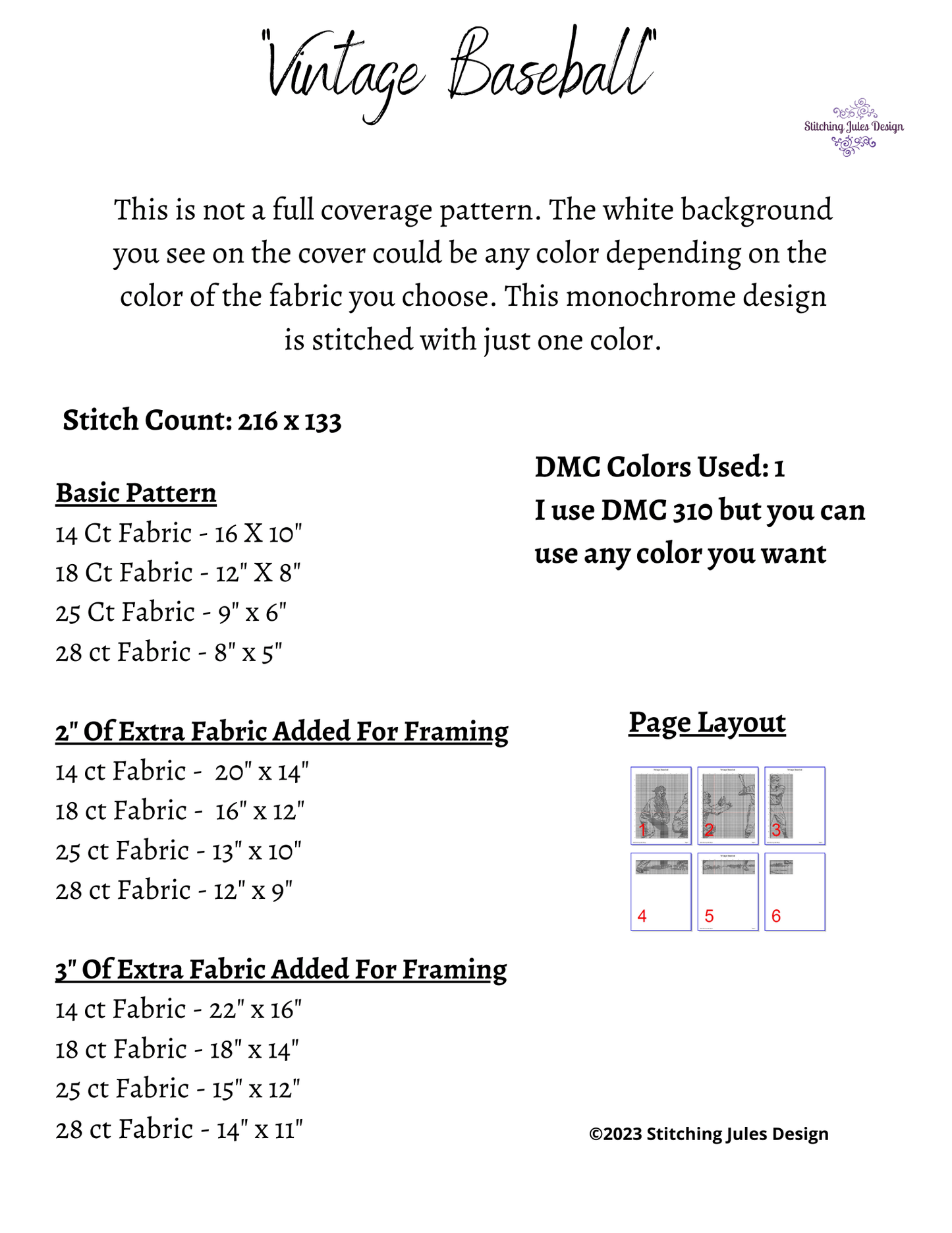 Stitching Jules Design Cross Stitch Pattern Vintage Baseball Sketch Cross Stitch Pattern | Blackwork | Instant PDF Download