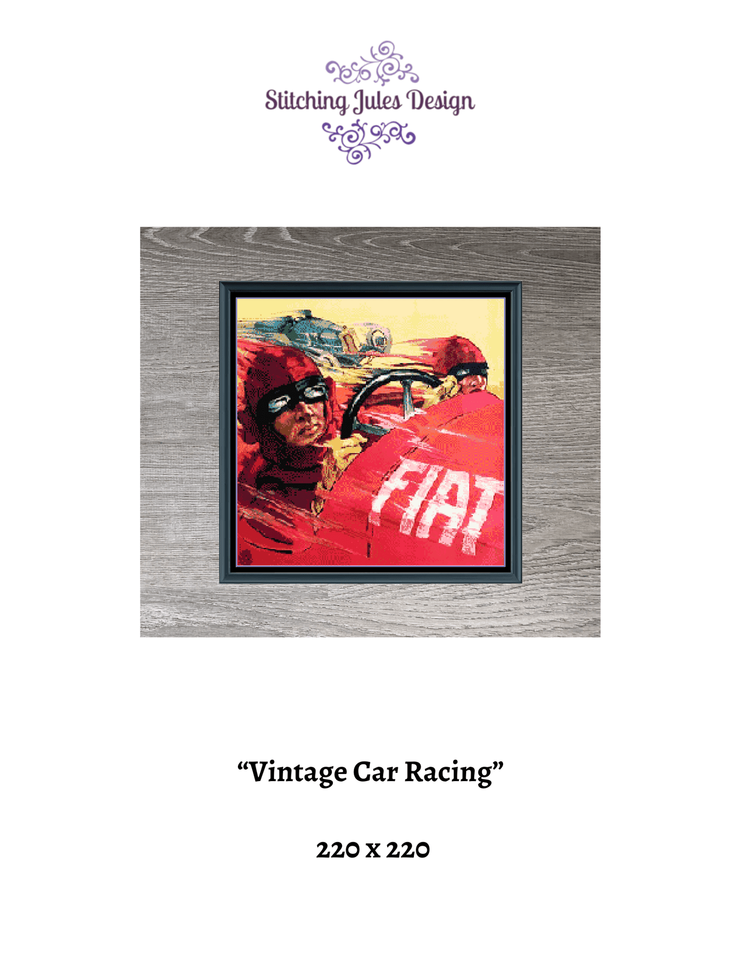 Stitching Jules Design Cross Stitch Pattern Vintage Car Auto Race F1 Sports Full Coverage Counted Cross Stitch Pattern Digital Download