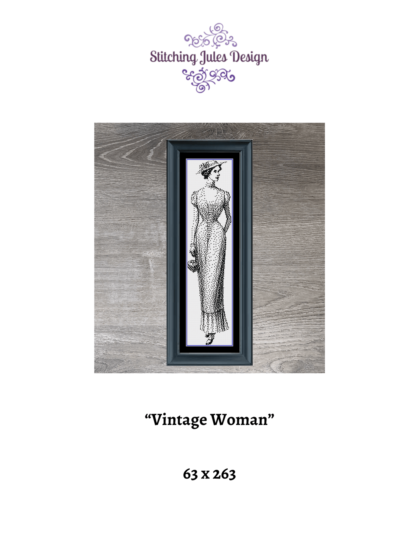 Stitching Jules Design Cross Stitch Pattern Vintage Fancy Lady Counted Cross Stitch Pattern | Monochrome Cross Stitch | Instant Download PDF