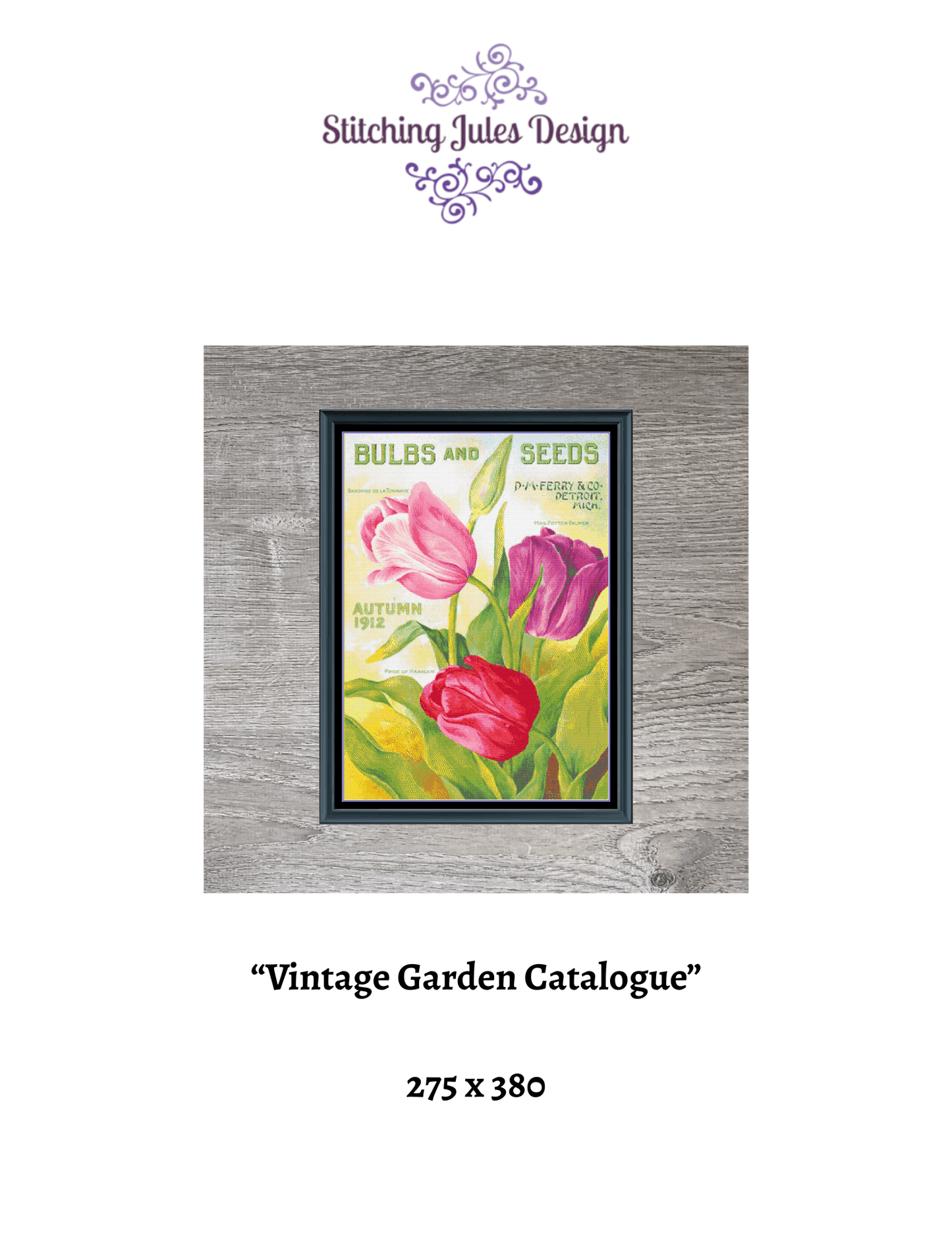 Stitching Jules Design Cross Stitch Pattern Vintage Garden Magazine Cover Full Coverage Large Counted Cross-Stitch Pattern (Digital Download)