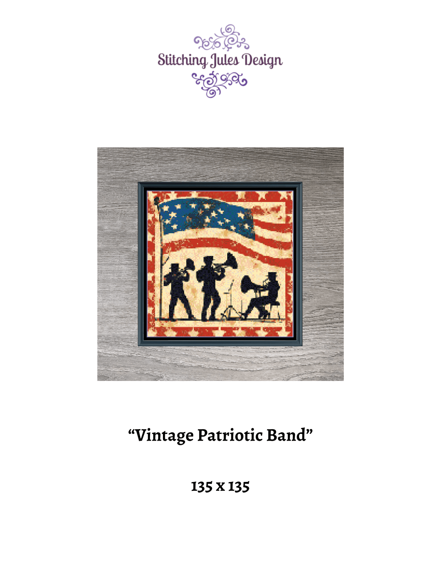 Stitching Jules Design Cross Stitch Pattern Vintage Patriotic Band Music Americana America Full Coverage Counted Cross Stitch Pattern Digital Download