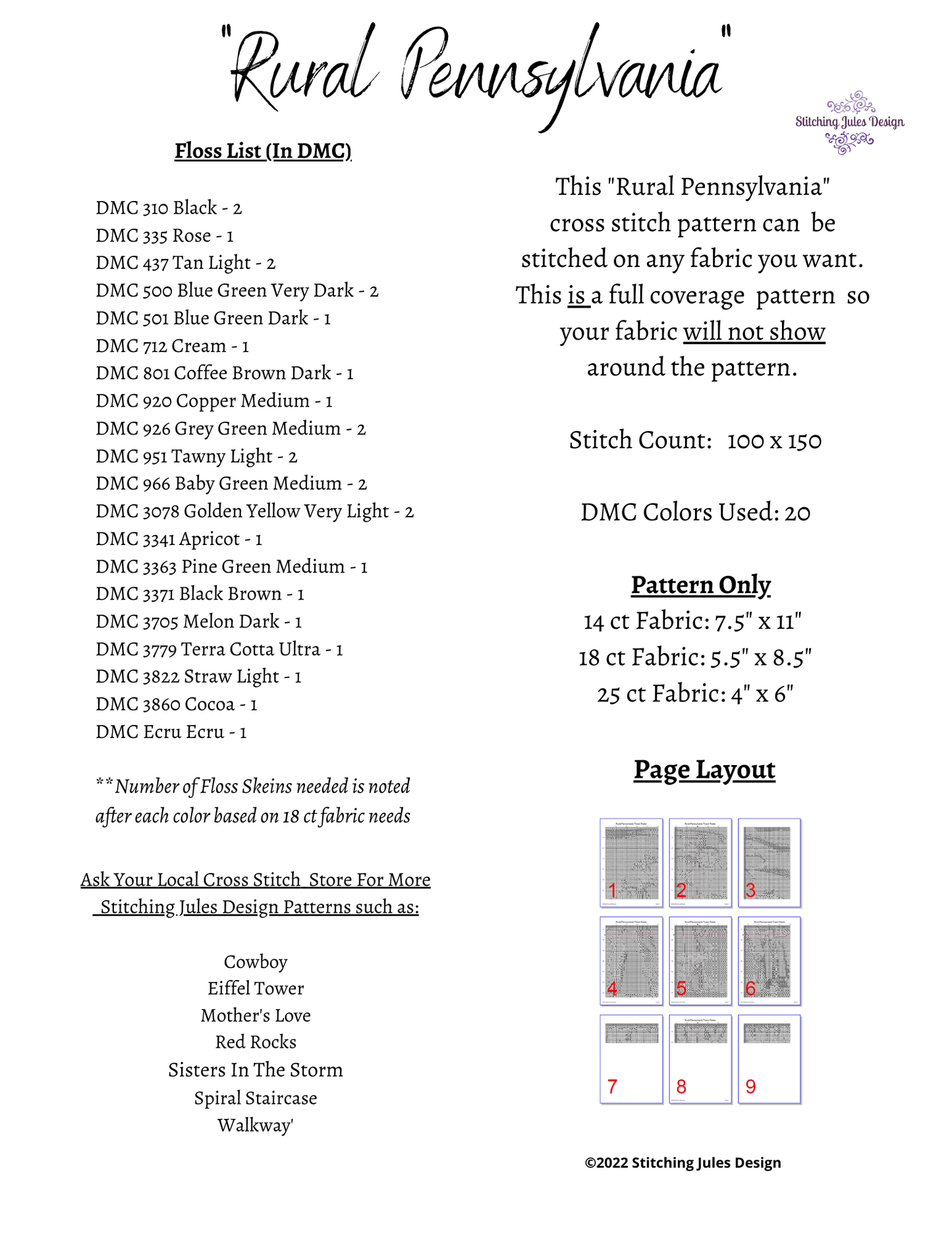 Stitching Jules Design Cross Stitch Pattern Vintage Pennsylvania Travel Poster Cross Stitch Embroidery Needlepoint Pattern PDF Download Pattern Keeper Ready