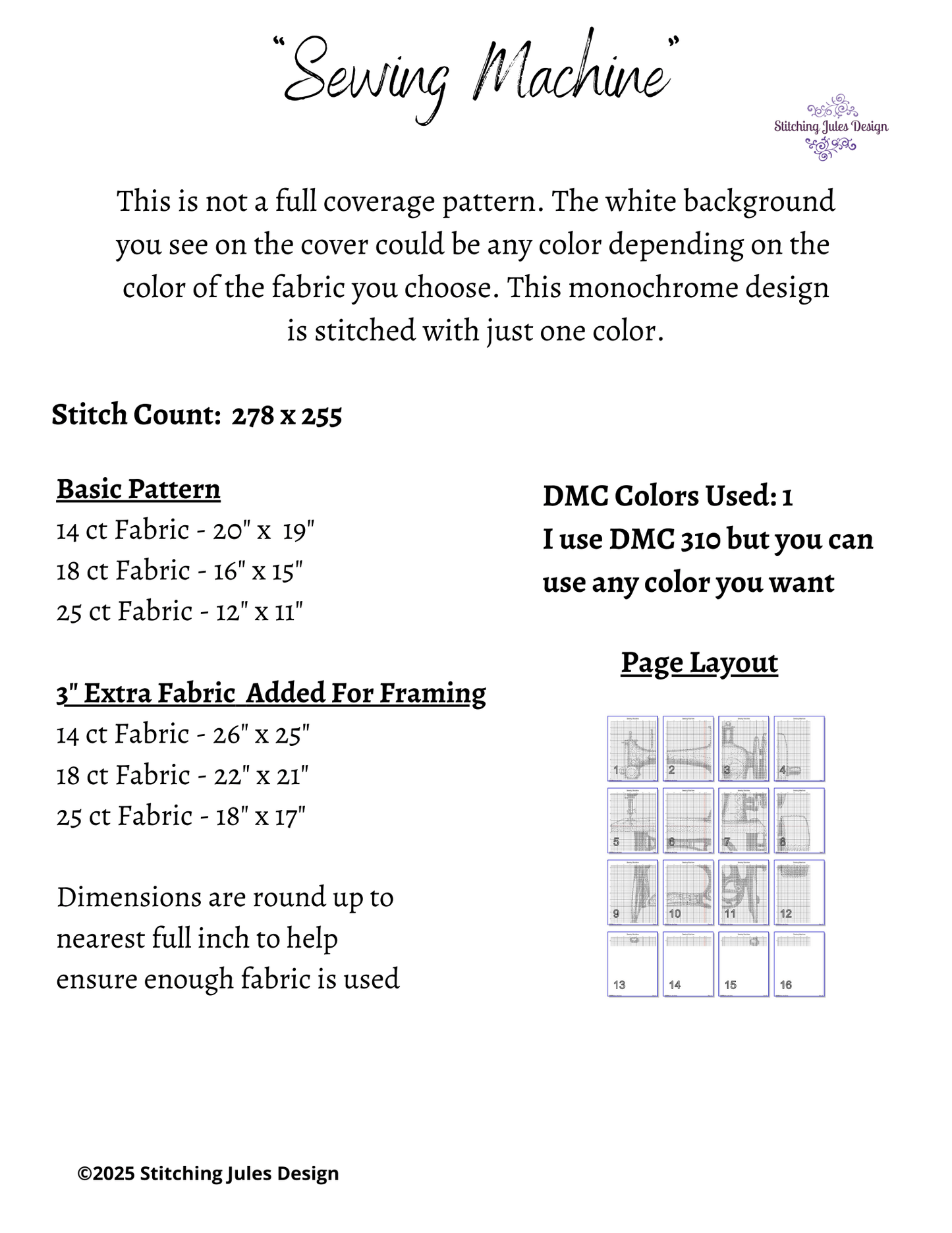 Stitching Jules Design Cross Stitch Pattern Vintage Sewing Machine Embroidery Crafting Monochrome Counted Cross Stitch Pattern Digital Download