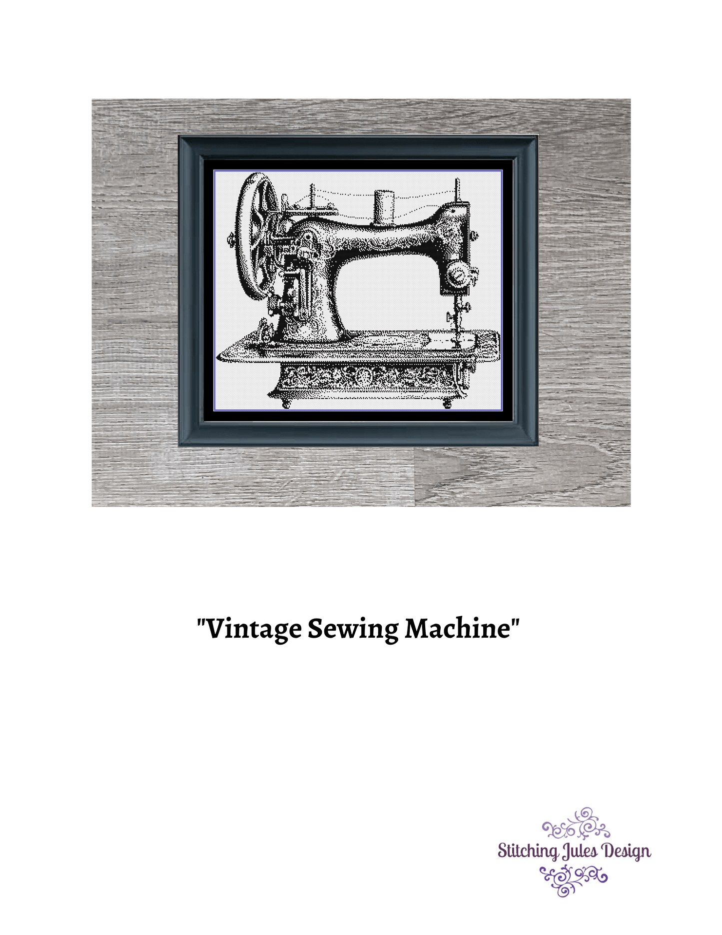 Stitching Jules Design Cross Stitch Pattern Vintage Sewing Machine Monochrome Cross Stitch Pattern Instant PDF Download