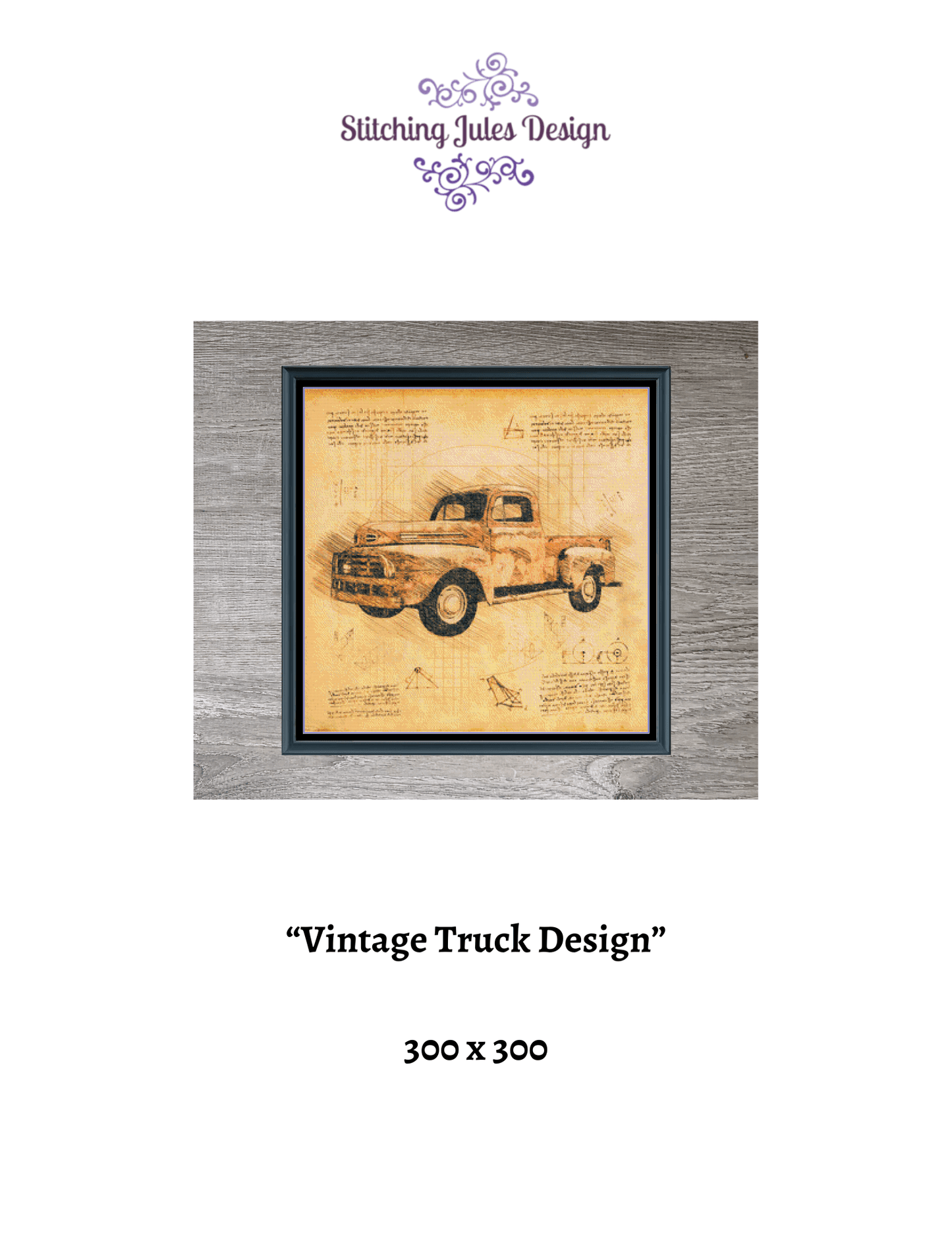 Stitching Jules Design Cross Stitch Pattern Vintage Truck Design Car Auto Full Coverage Counted Cross Stitch Pattern Digital Download