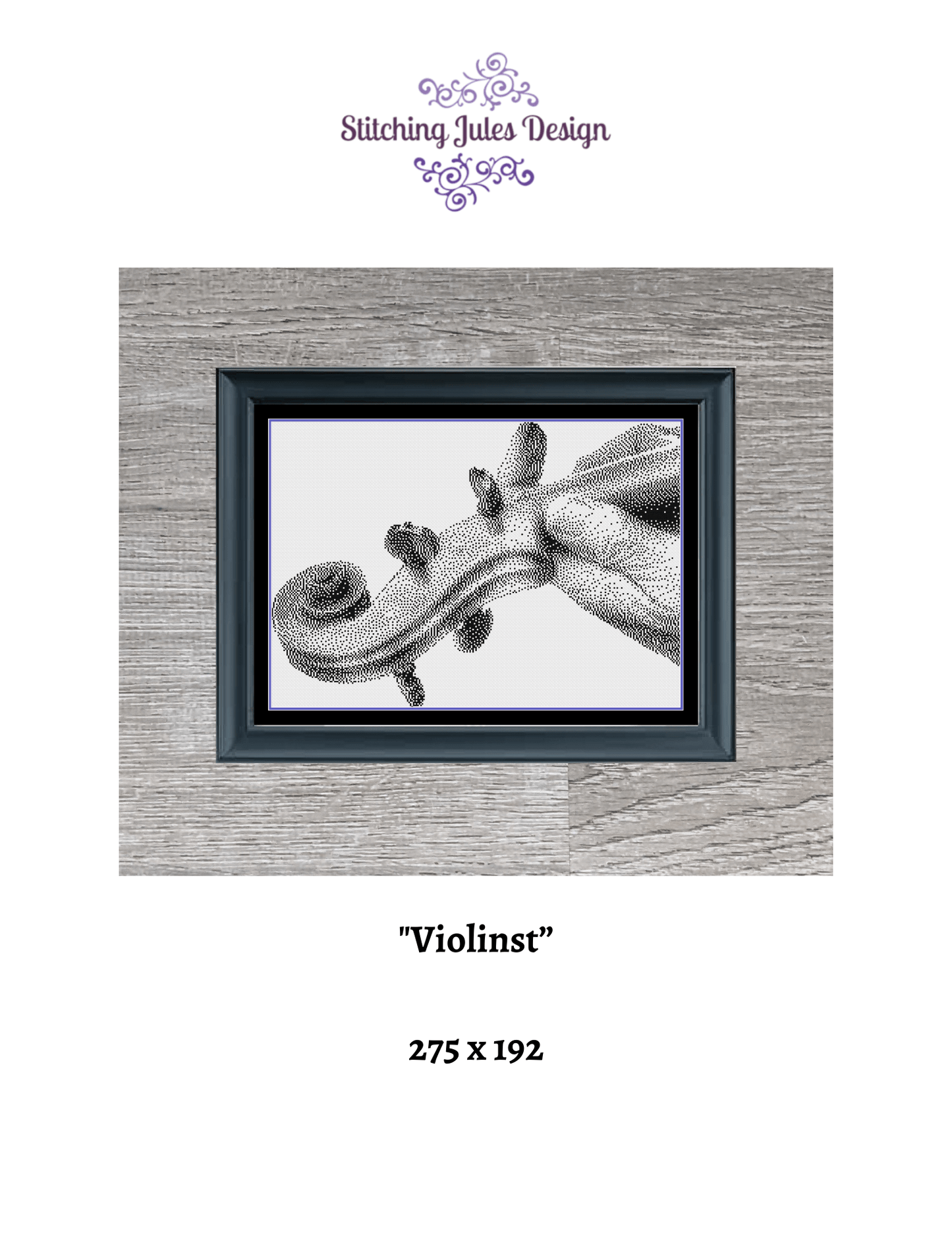 Stitching Jules Design Cross Stitch Pattern Violin Musician Blackwork Monochrome Cross-Stitch Pattern Instant Download PDF