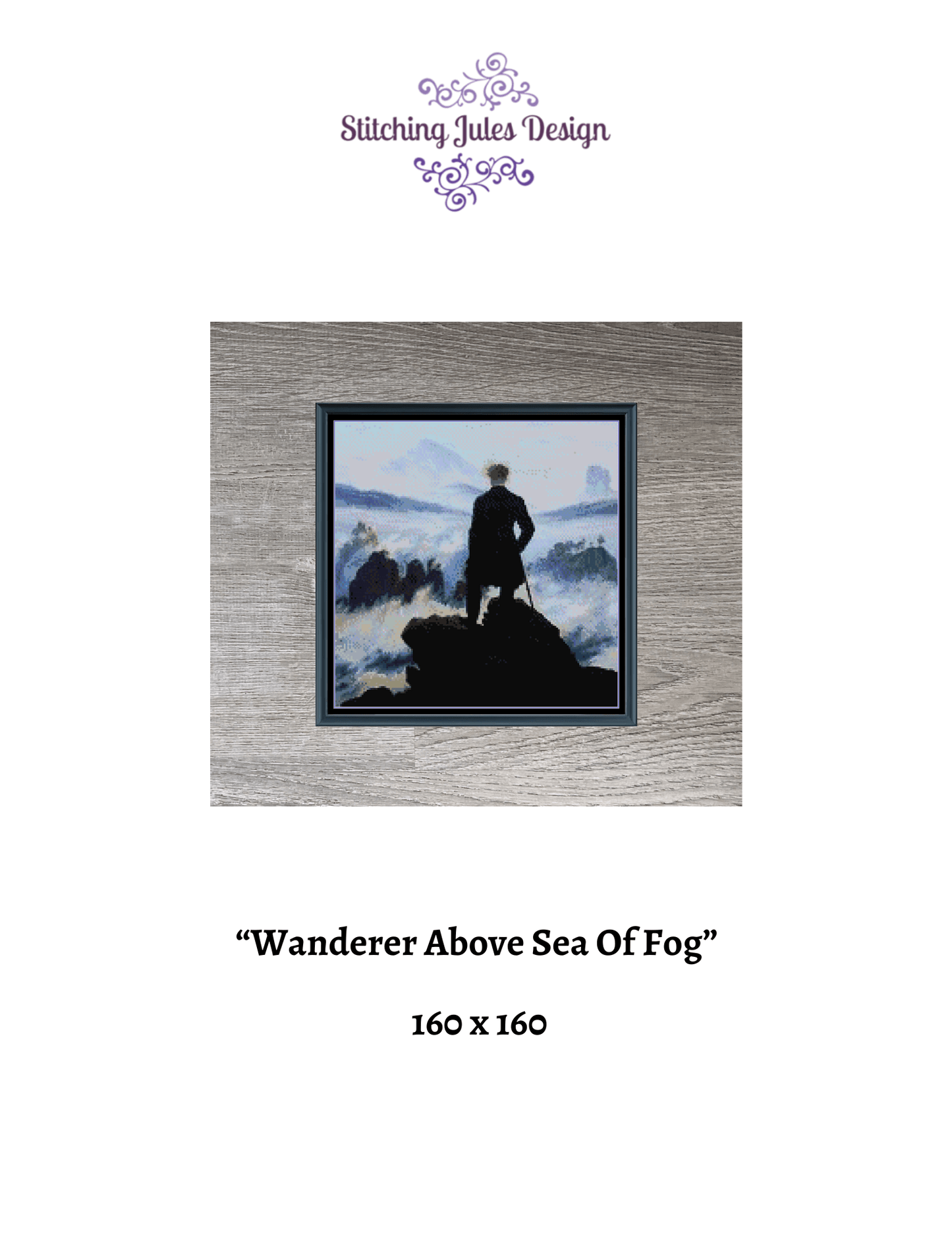 Stitching Jules Design Cross Stitch Pattern Wanderer Above A Sea Of Fog Friedrich German Romanticist Painting Full Coverage Counted Cross Stitch Pattern