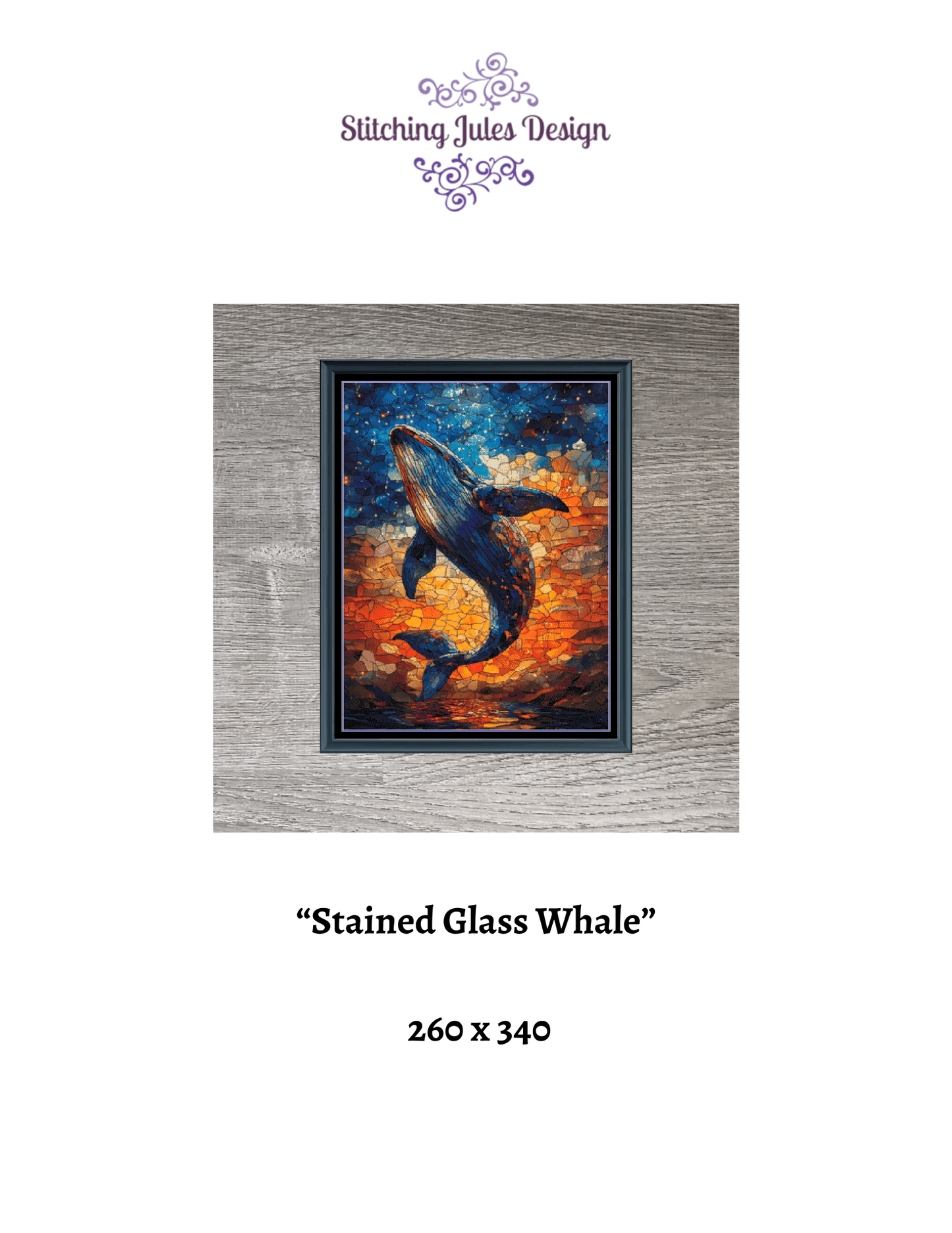 Stitching Jules Design Cross Stitch Pattern Whale Stained Glass Ocean Large Full Coverage Counted Cross Stitch Digital Download