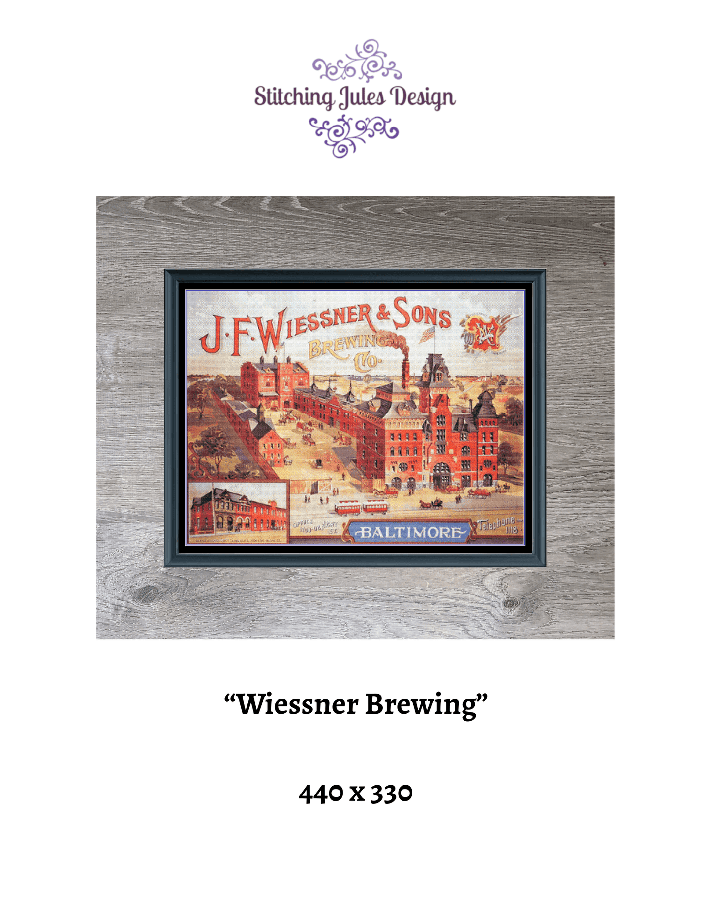 Stitching Jules Design Cross Stitch Pattern Wiessner Brewery Vintage Baltimore Ad Large Full Coverage Counted Cross-Stitch Pattern (Digital Download)