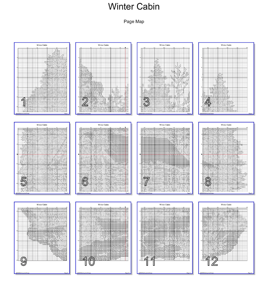 Stitching Jules Design Cross Stitch Pattern Winter Cabin Mountains Counted Cross-Stitch Pattern (Digital Download)