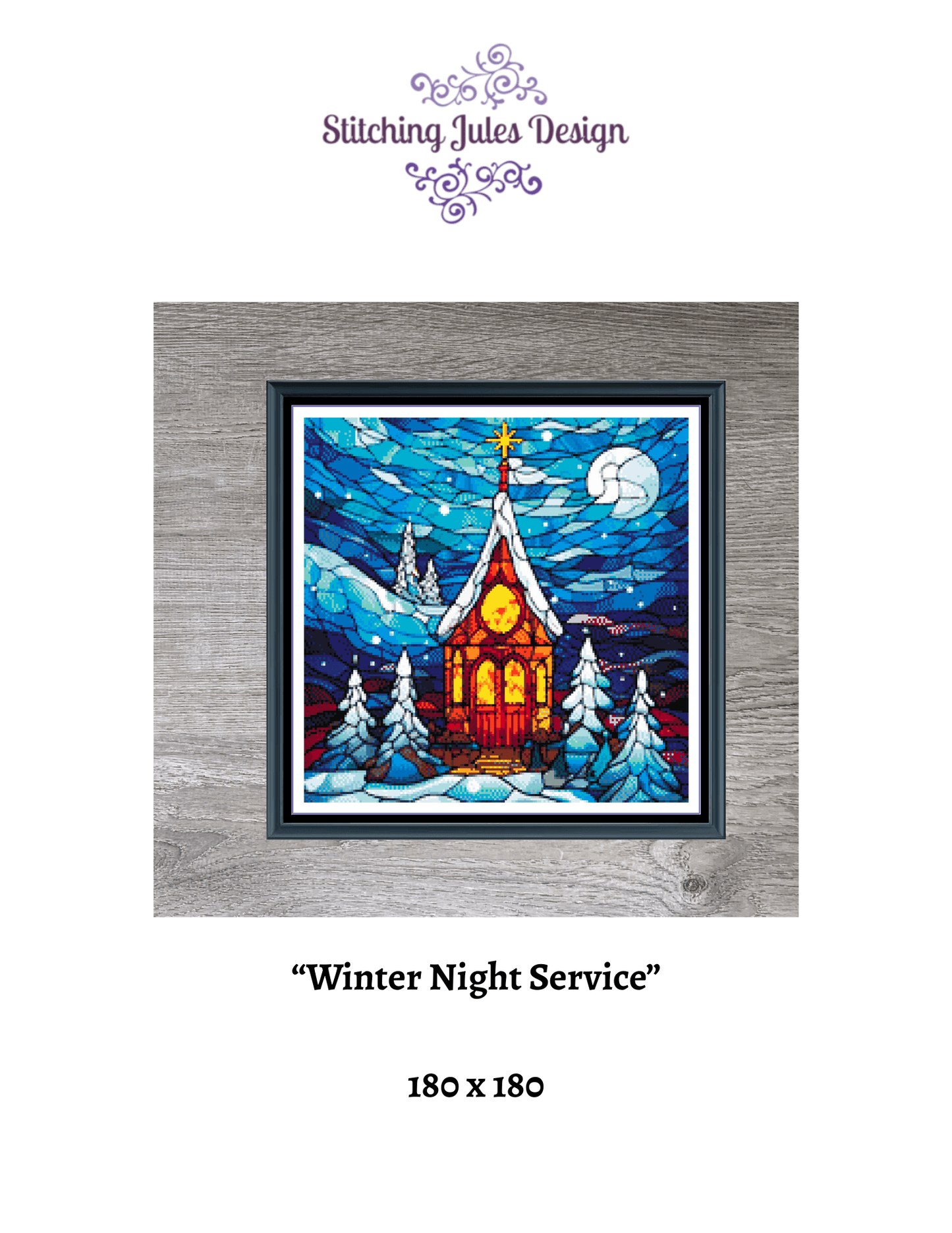 Stitching Jules Design Cross Stitch Pattern Winter Night Church Full Coverage Counted Cross-Stitch Pattern (Digital Pattern)