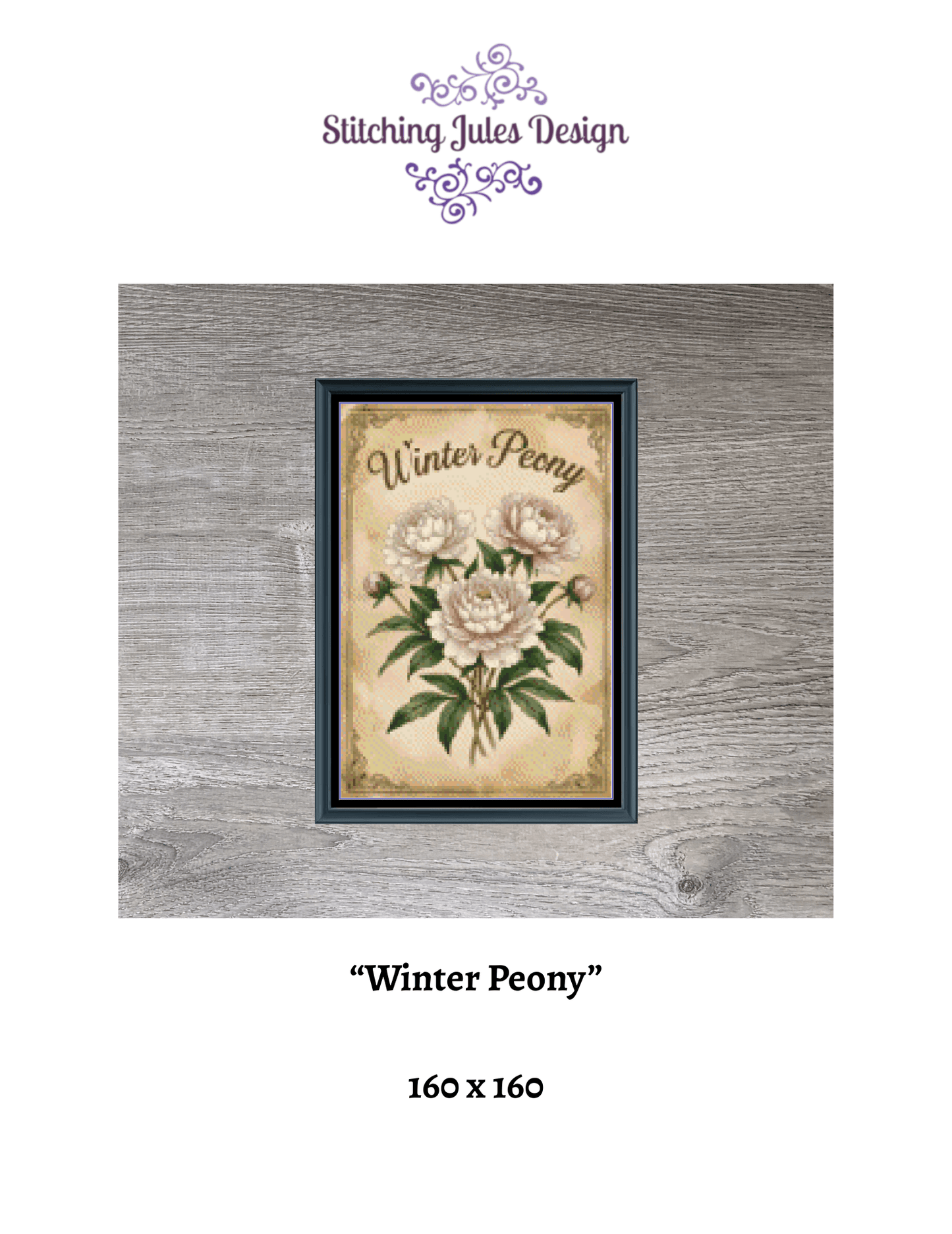 Stitching Jules Design Cross Stitch Pattern Winter Peony Flower Full Coverage Counted Cross-Stitch Pattern (Digital Download)