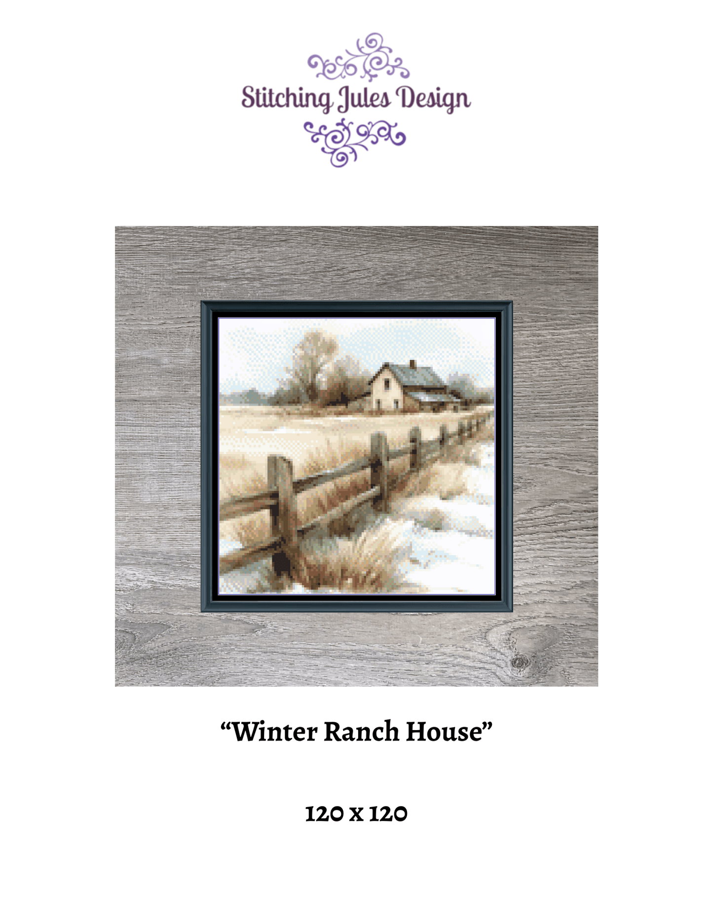 Stitching Jules Design Cross Stitch Pattern Winter Ranch House Farm Full Coverage Mini Counted Cross-Stitch Pattern (Digital Download)