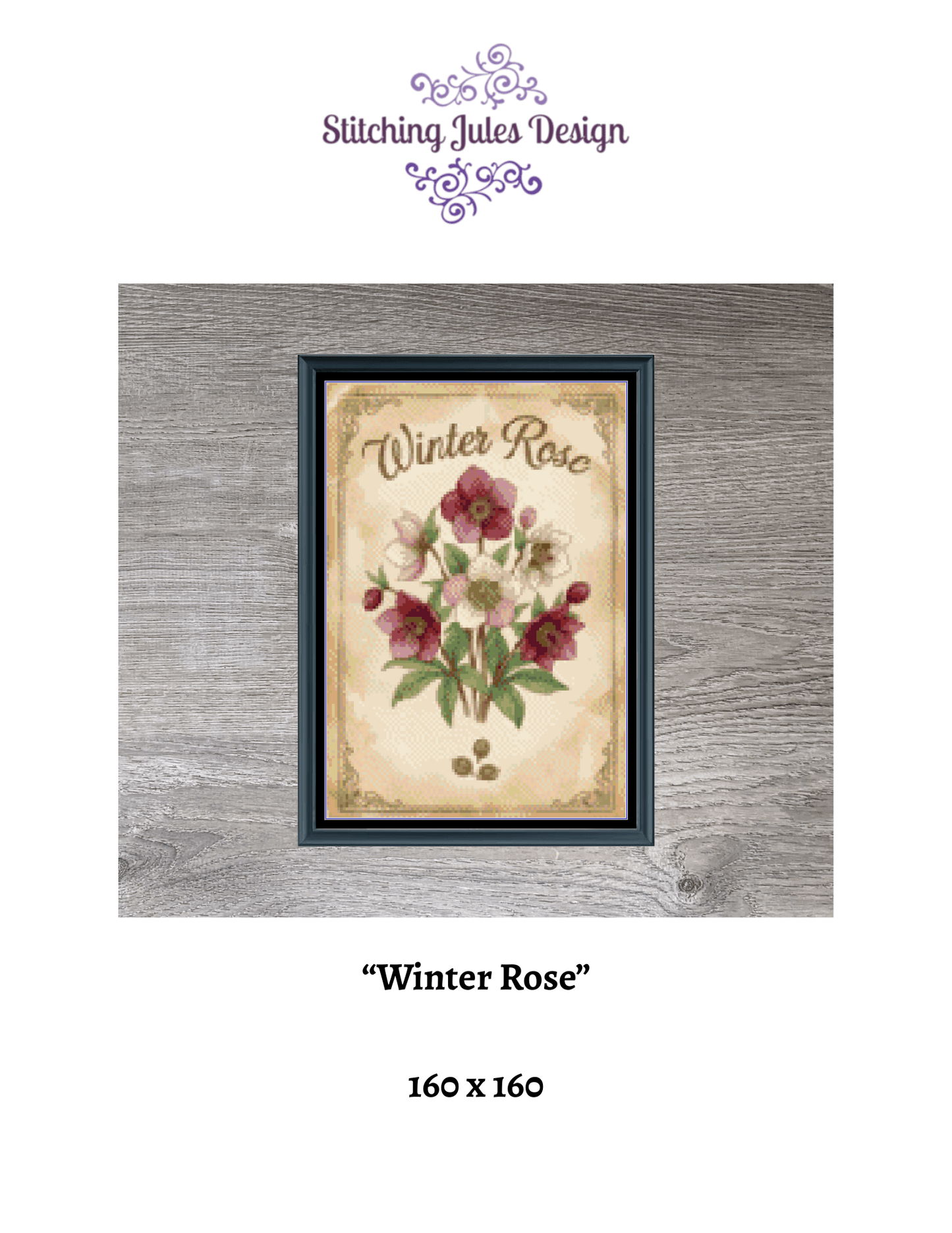 Stitching Jules Design Cross Stitch Pattern Winter Rose Flower Full Coverage Counted Cross-Stitch Pattern (Digital Download)