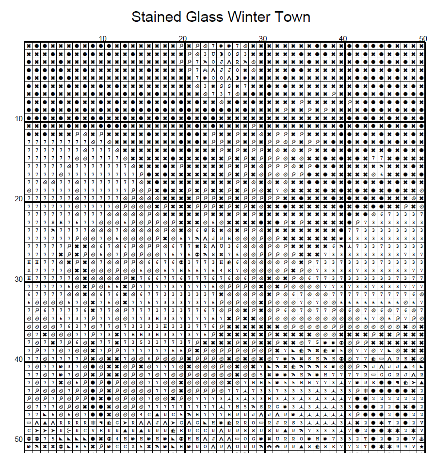 Stitching Jules Design Cross Stitch Pattern Winter Town Village Stained Glass Full Coverage Counted Cross-Stitch Pattern (Digital Download)