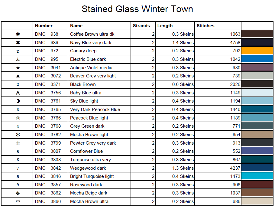Stitching Jules Design Cross Stitch Pattern Winter Town Village Stained Glass Full Coverage Counted Cross-Stitch Pattern (Digital Download)