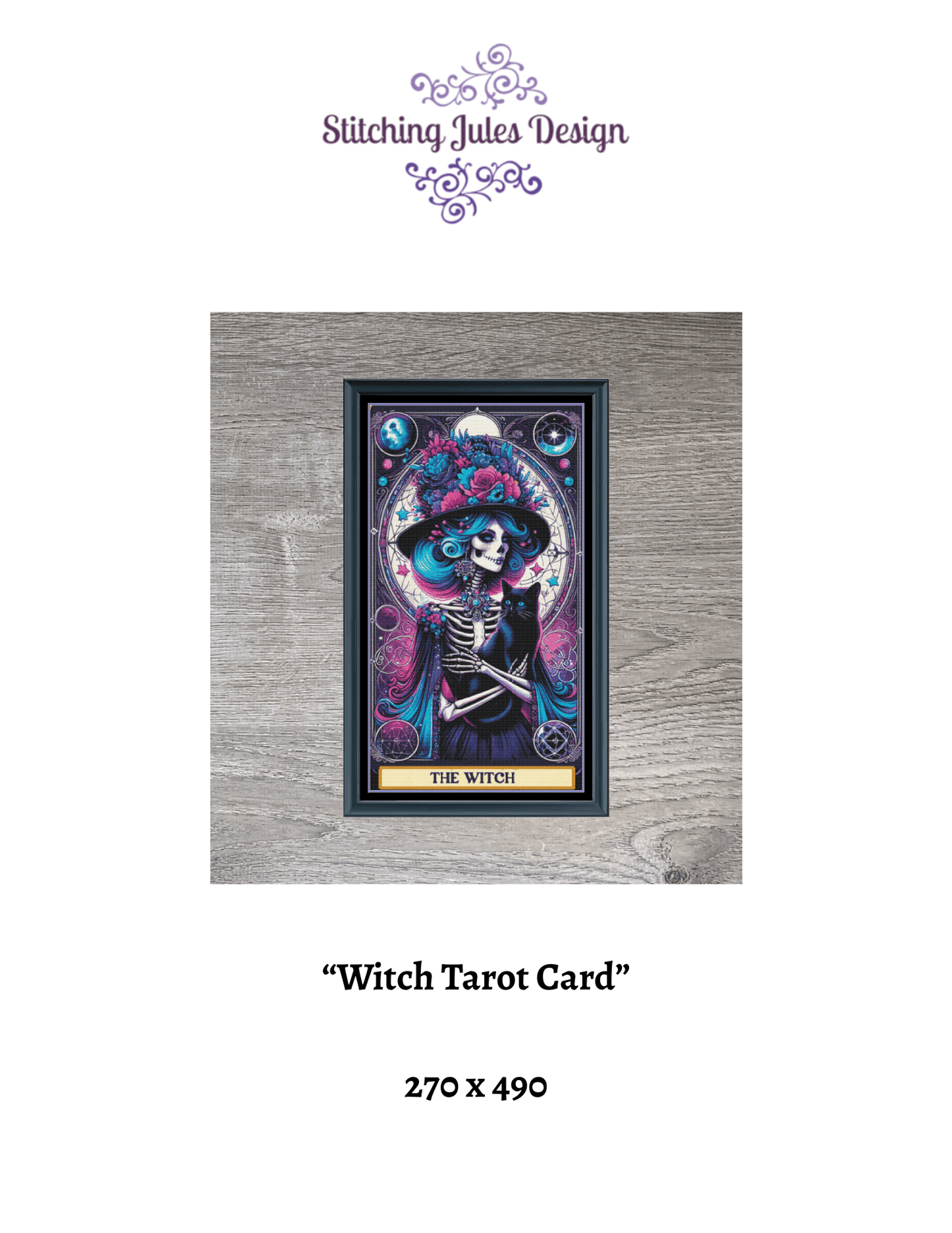 Stitching Jules Design Cross Stitch Pattern Witch Tarot Card Spooky Halloween Large Full Coverage Counted Cross Stitch Pattern (Digital Download)