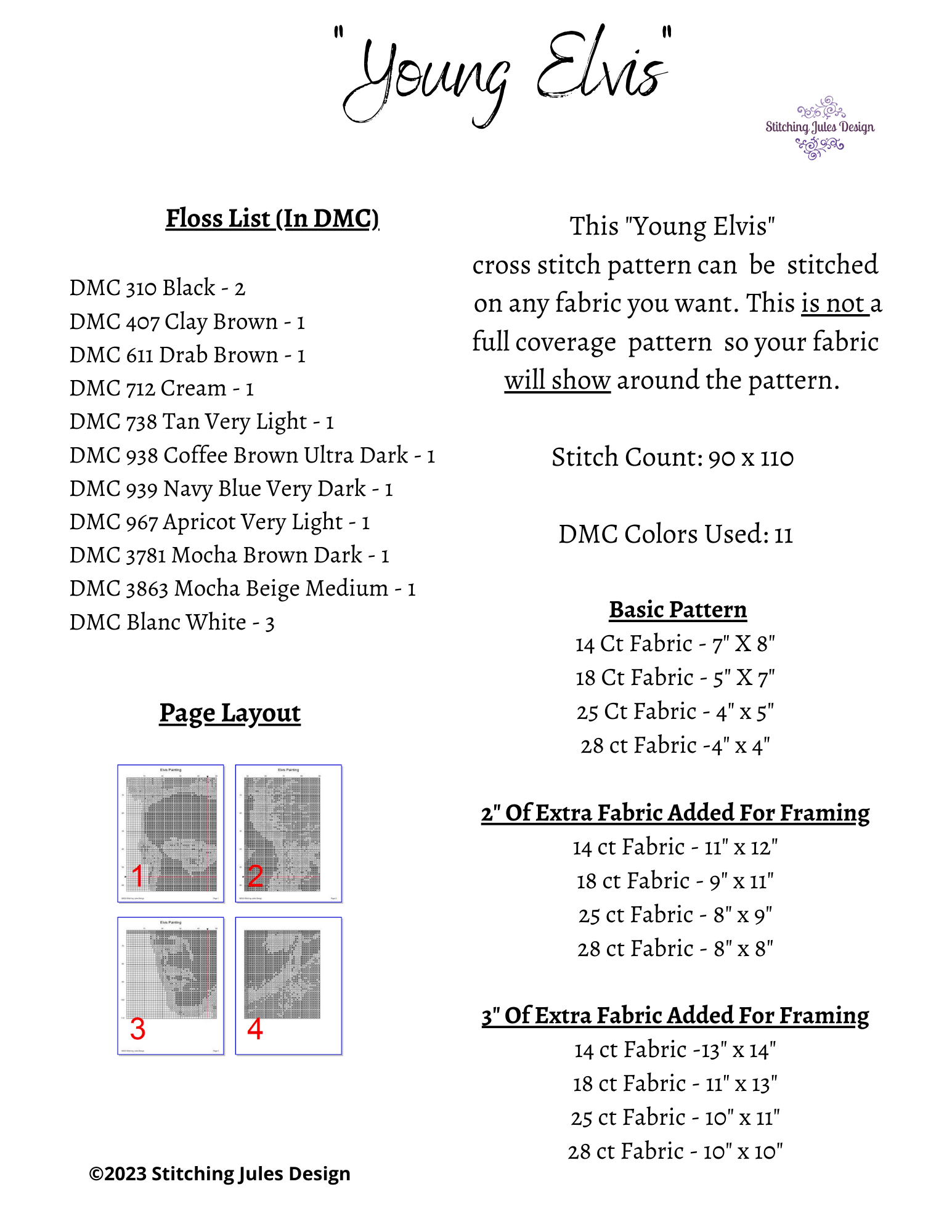 Stitching Jules Design Cross Stitch Pattern Young Elvis Portrait Cross-Stitch Pattern Instant PDF Download